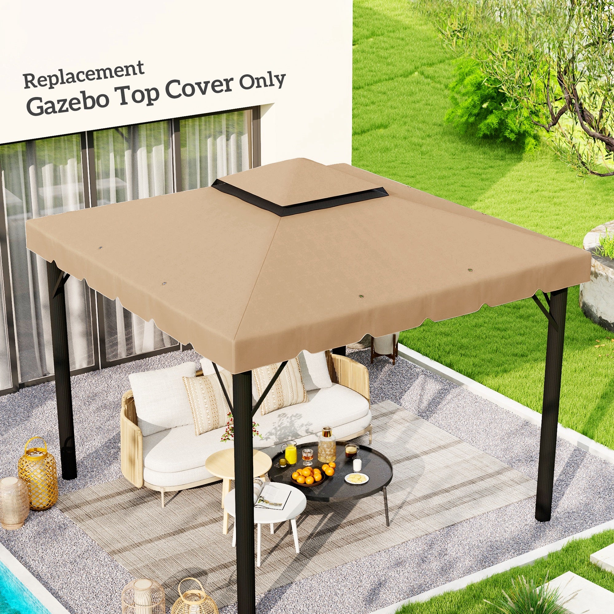 Cobertura de Substituição para Gazebo/Pérgola Cáqui 300x300 cm para Pérgola com Teto Duplo