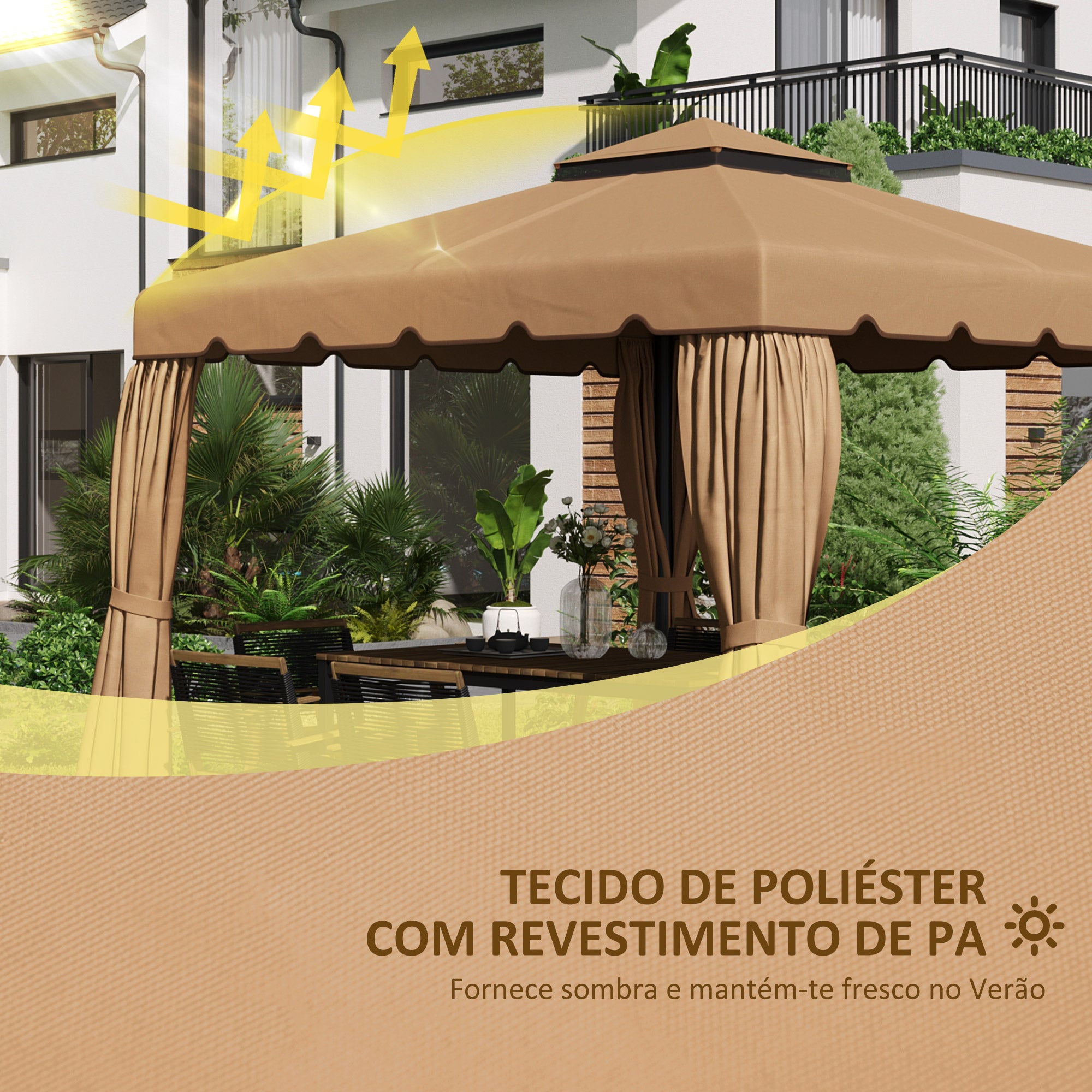 Cobertura de Substituição para Gazebo/Pérgola Cáqui 300x300 cm para Pérgola com Teto Duplo