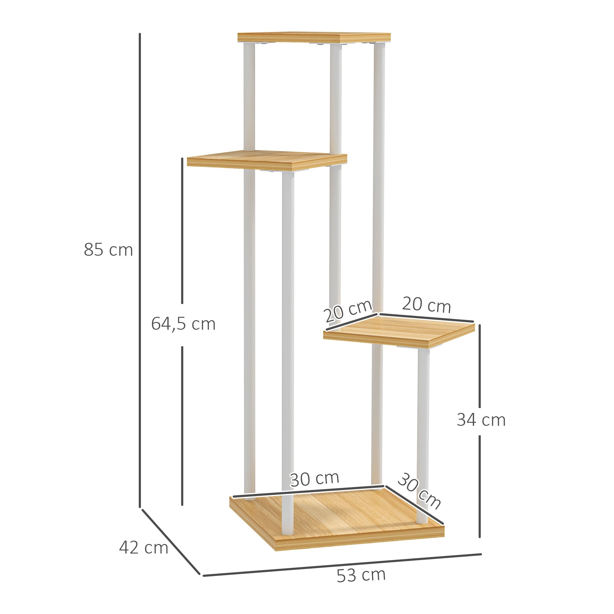 Suporte para Plantas de 4 Níveis Madeira e Branco 53x42x85 cm