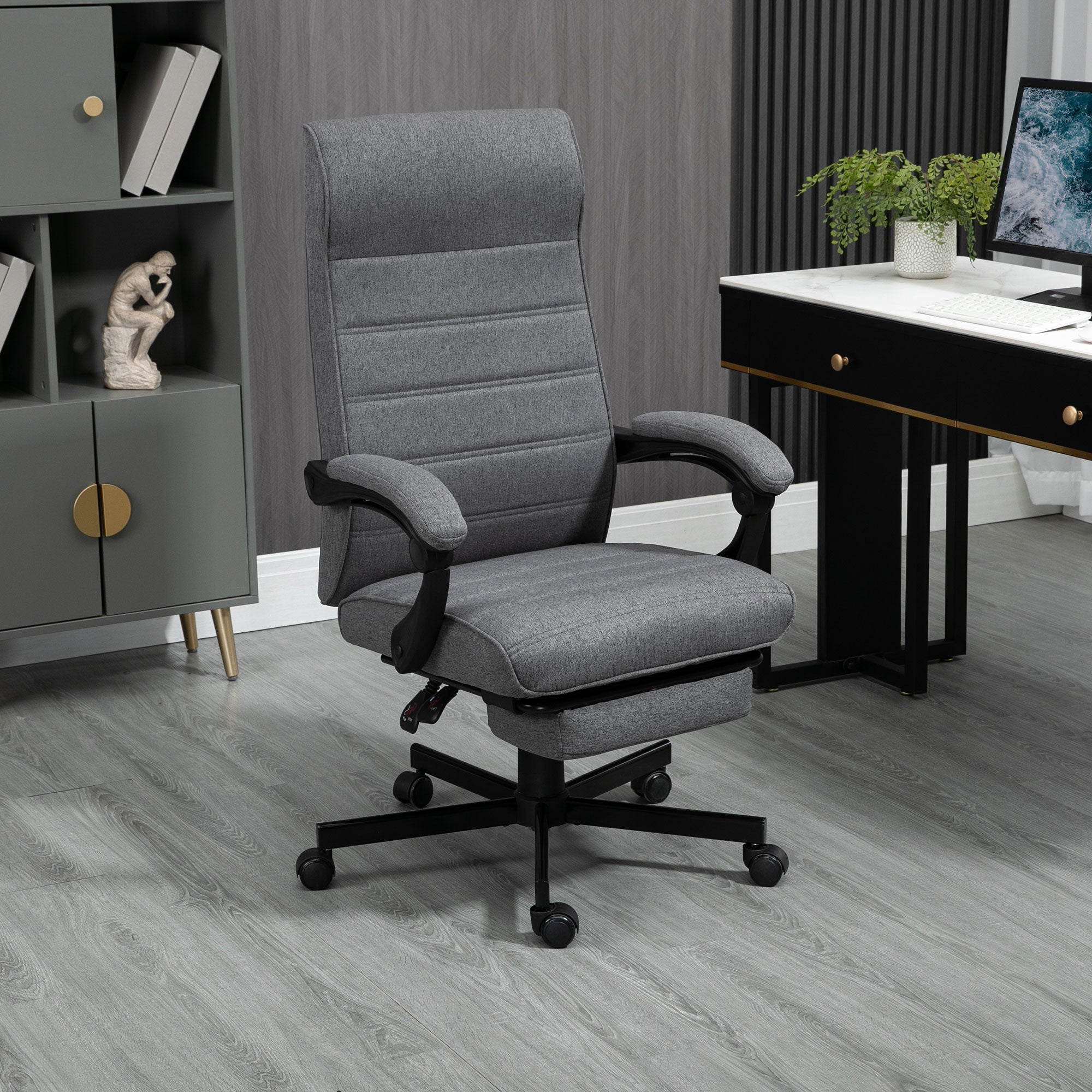 Cadeira de Escritório Reclinável – 68x67x114 cm – Cinza – Poliéster