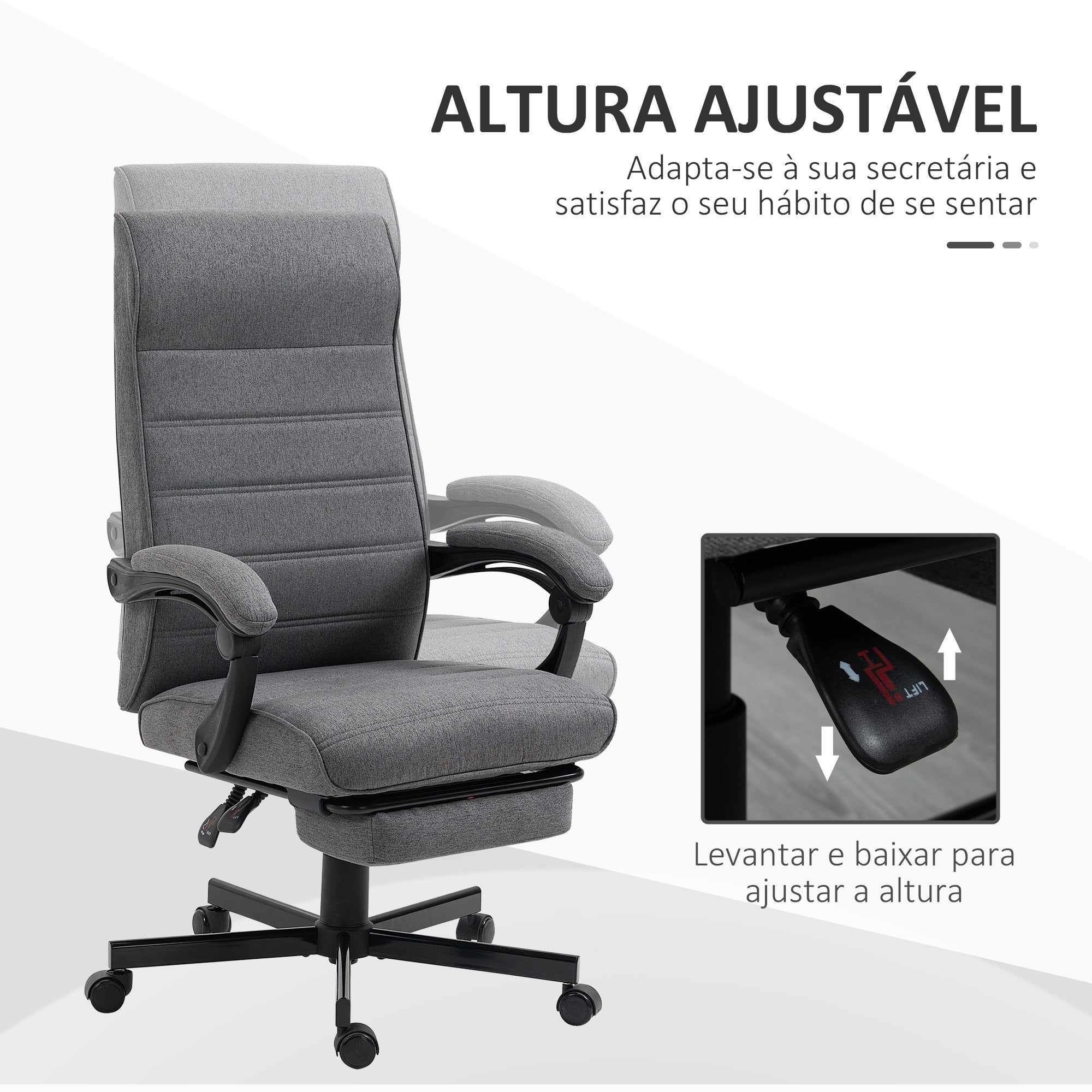 Cadeira de Escritório Reclinável – 68x67x114 cm – Cinza – Poliéster