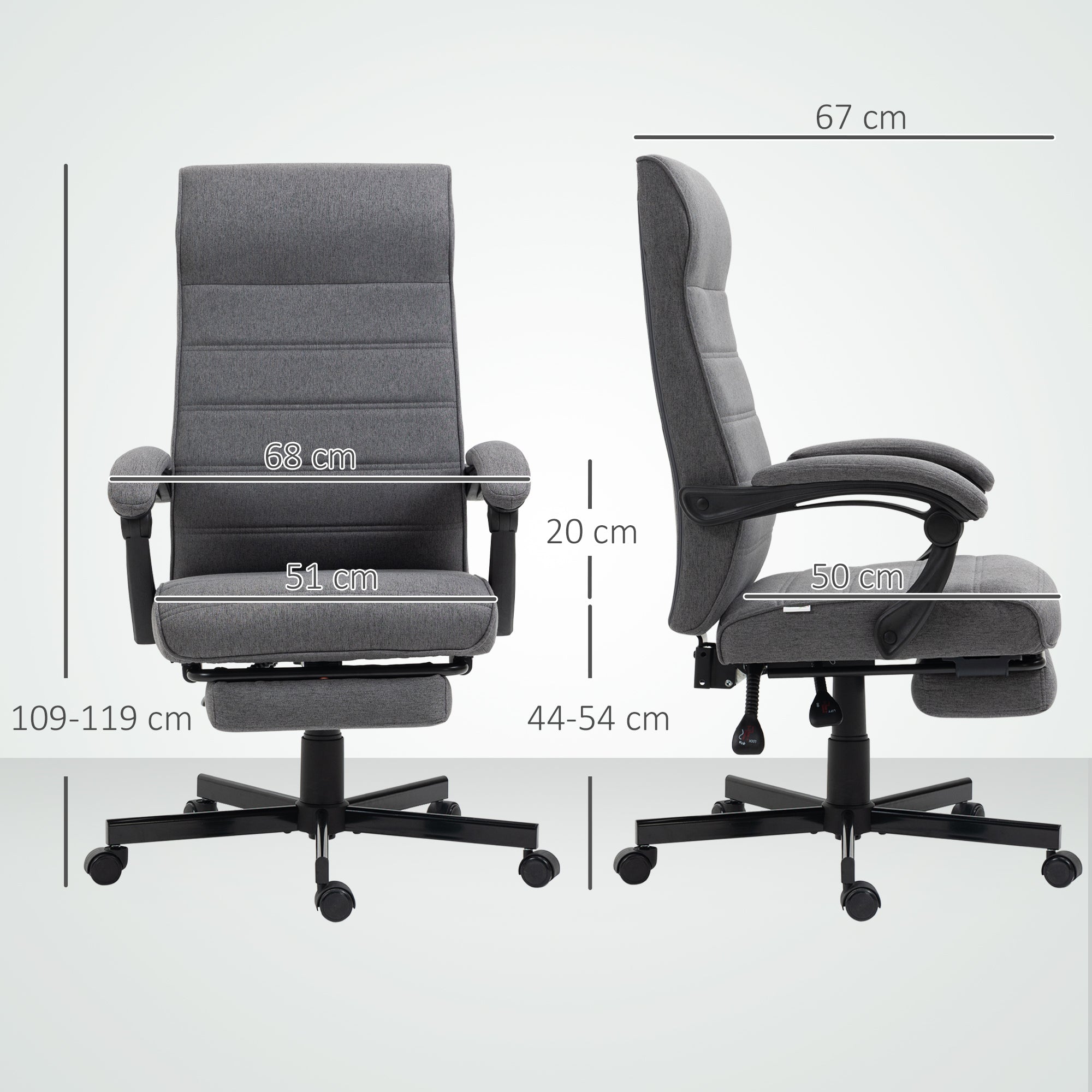 Cadeira de Escritório Reclinável – 68x67x114 cm – Cinza – Poliéster