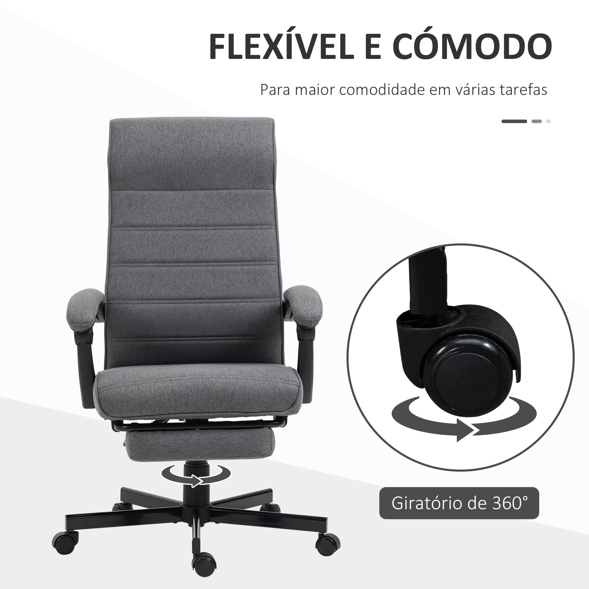 Cadeira de Escritório Reclinável – 68x67x114 cm – Cinza – Poliéster