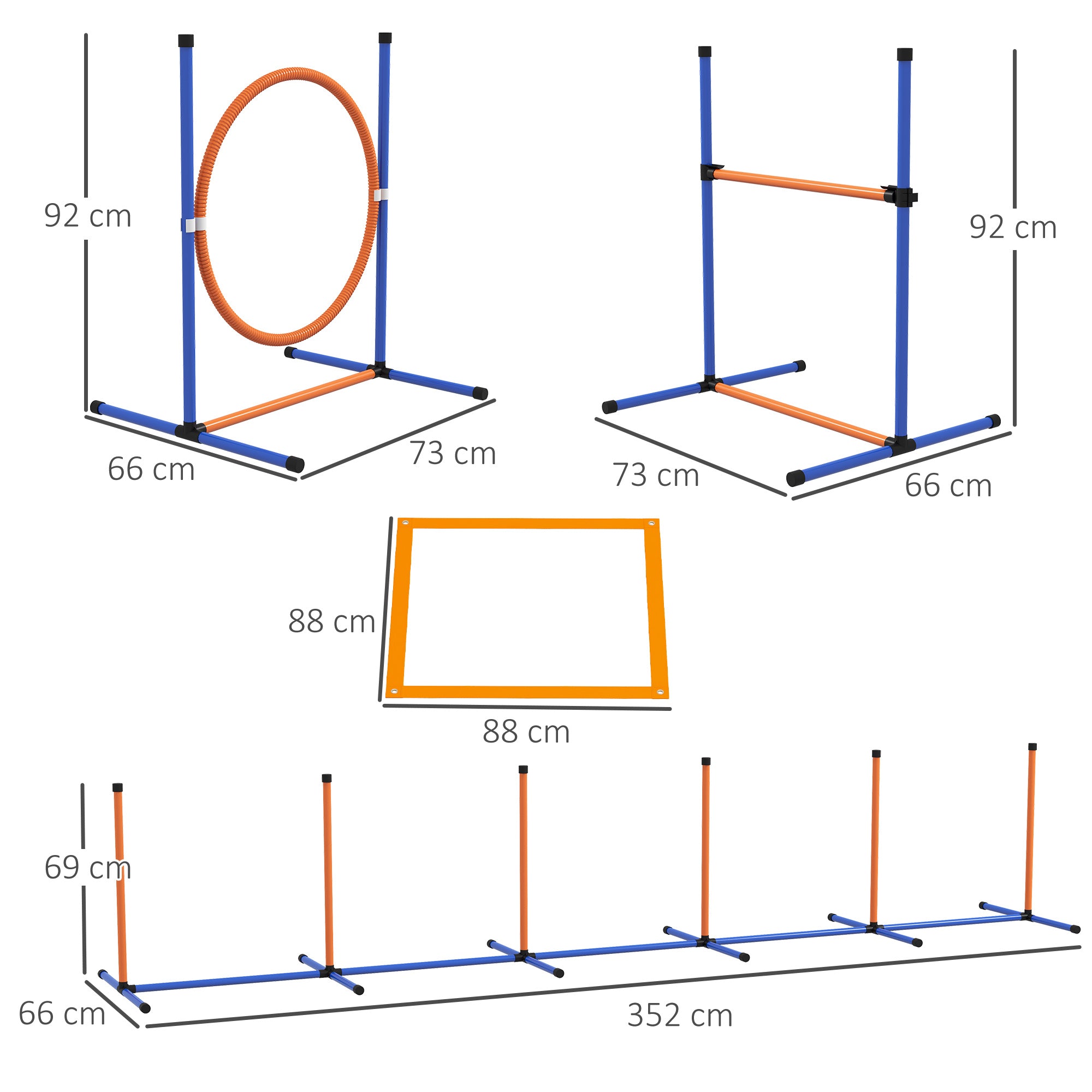 Conjunto de Treino de Agilidade para Cães – 73x66x92 cm – Laranja e Azul