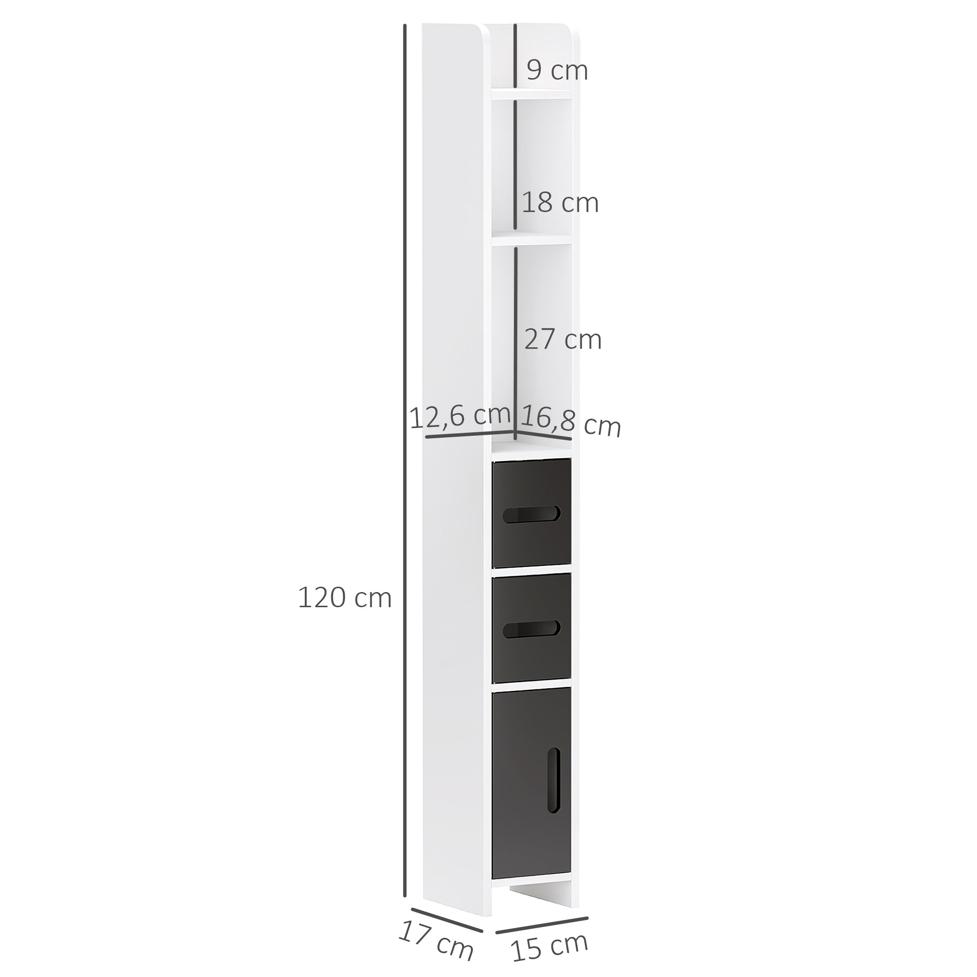 Coluna Casa de Banho Moderna – 15x17x120 cm – Branco e Preto – MDF
