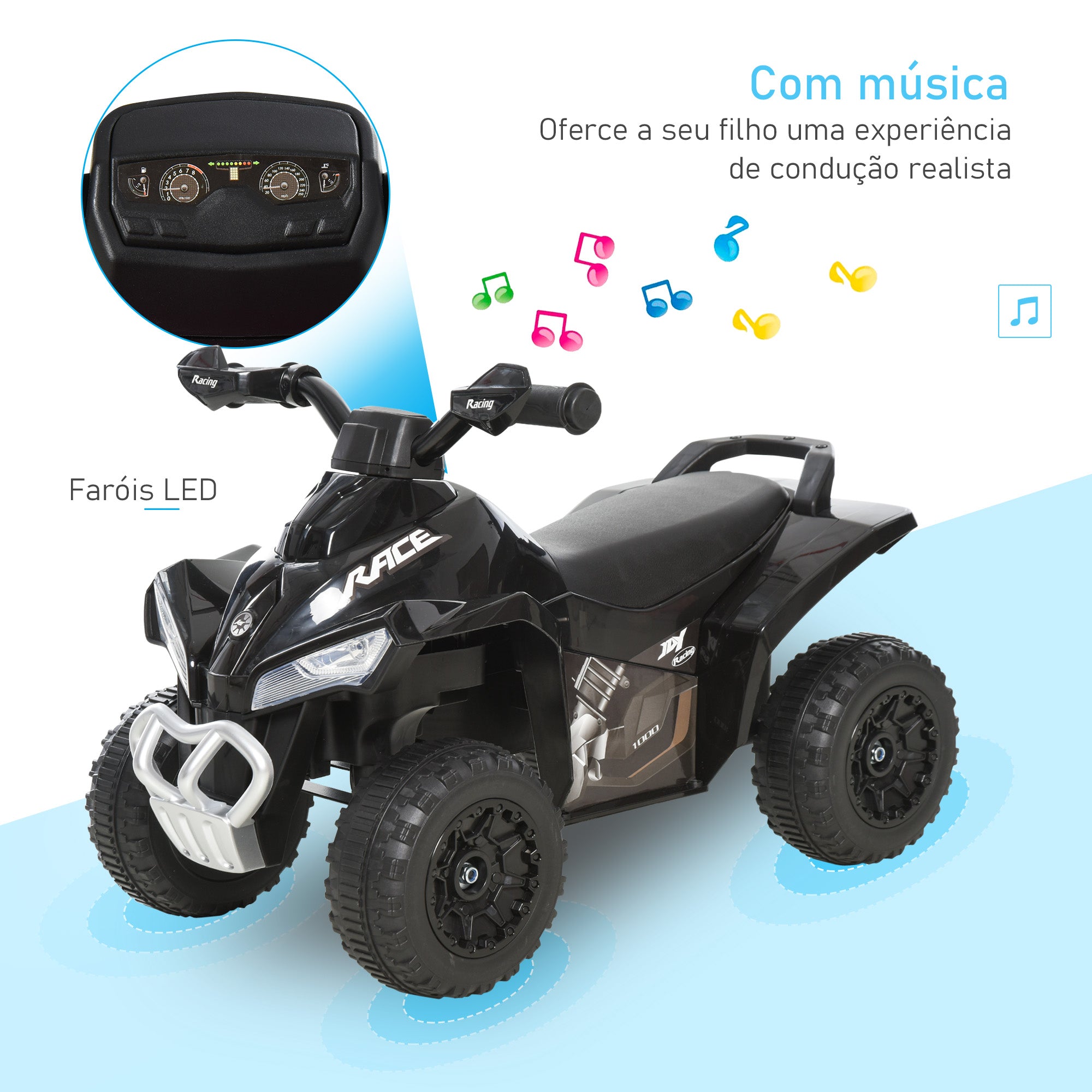 Quadriciclo Infantil com Luzes e Música - 67,5x38x44 cm - Cor Preto
