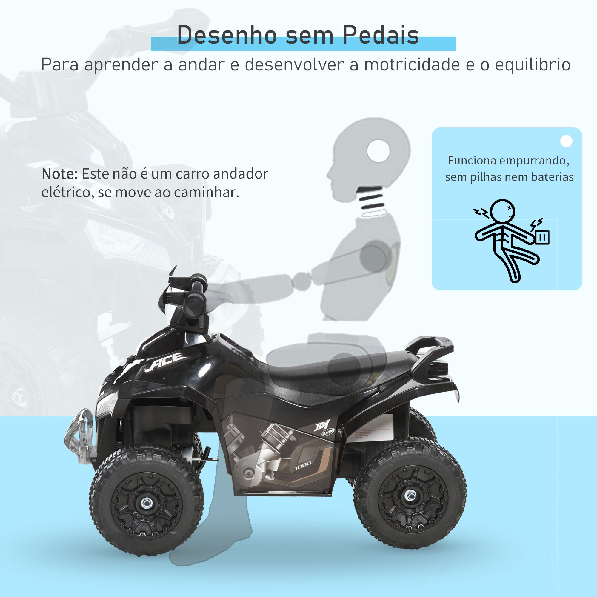 Quadriciclo Infantil com Luzes e Música - 67,5x38x44 cm - Cor Preto