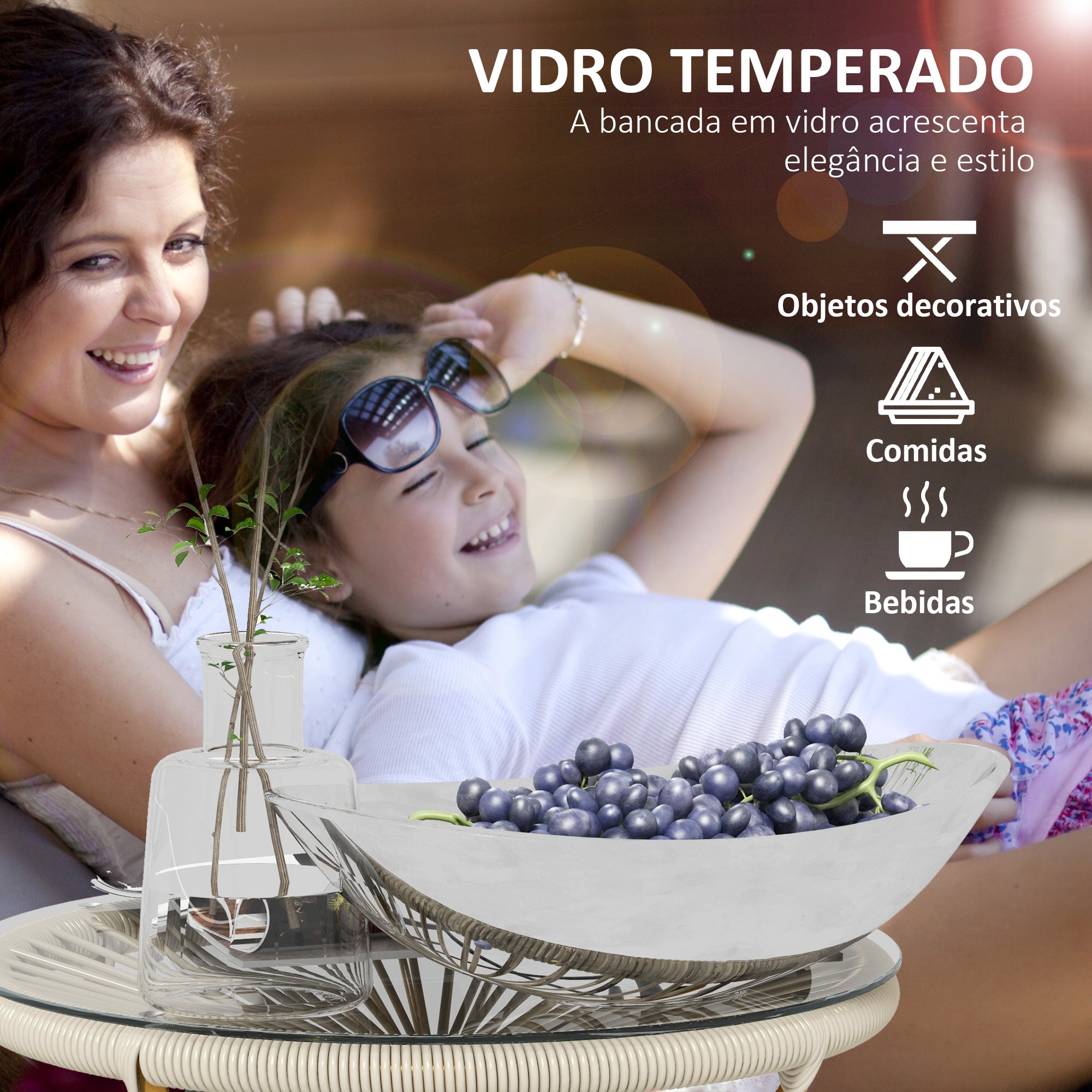 Mesa Auxiliar Redonda de Vime Sintético Ø50x50 cm - Creme e Preto