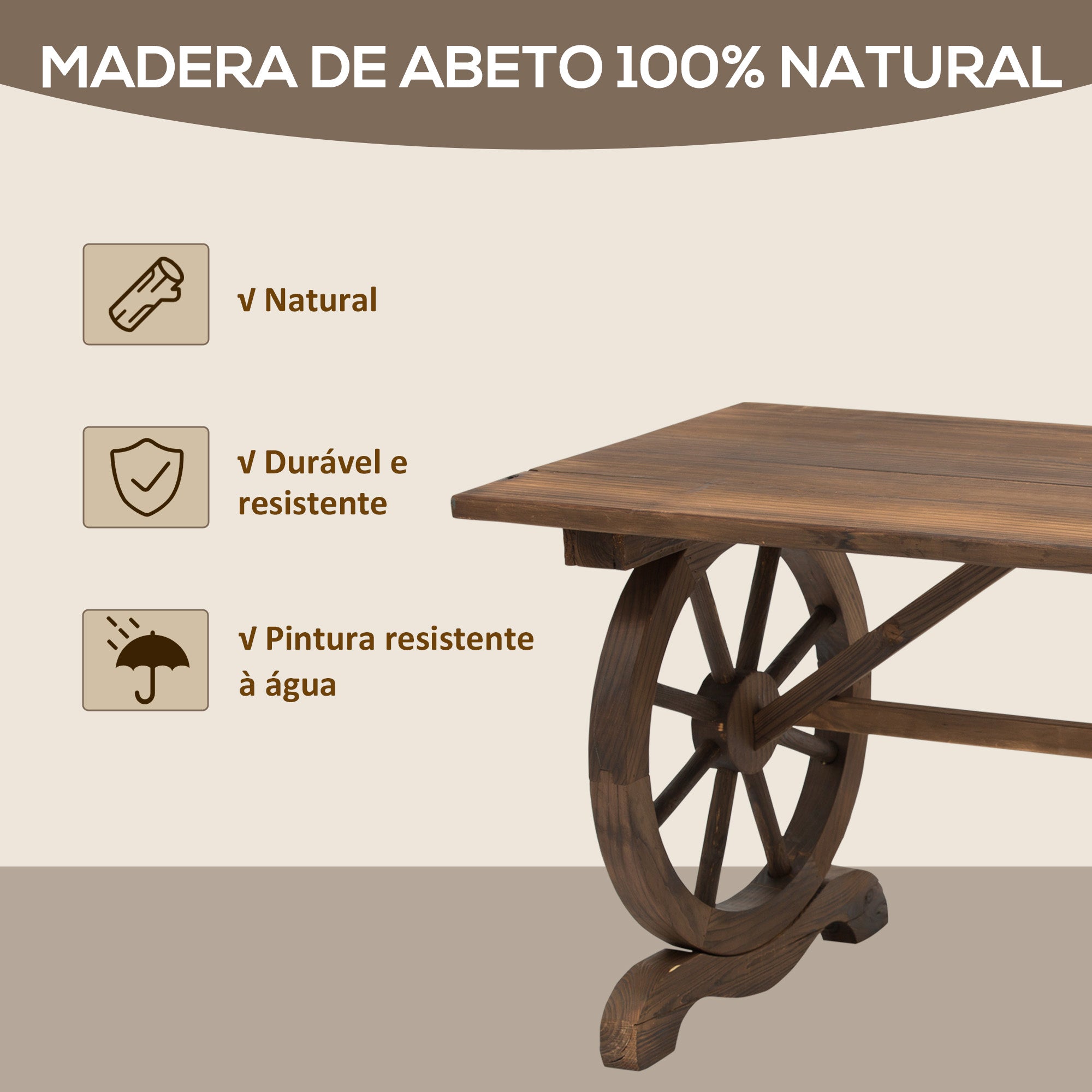 Mesa de Jardim em Madeira 110x60x65 cm - Cor Madeira Carbonizada