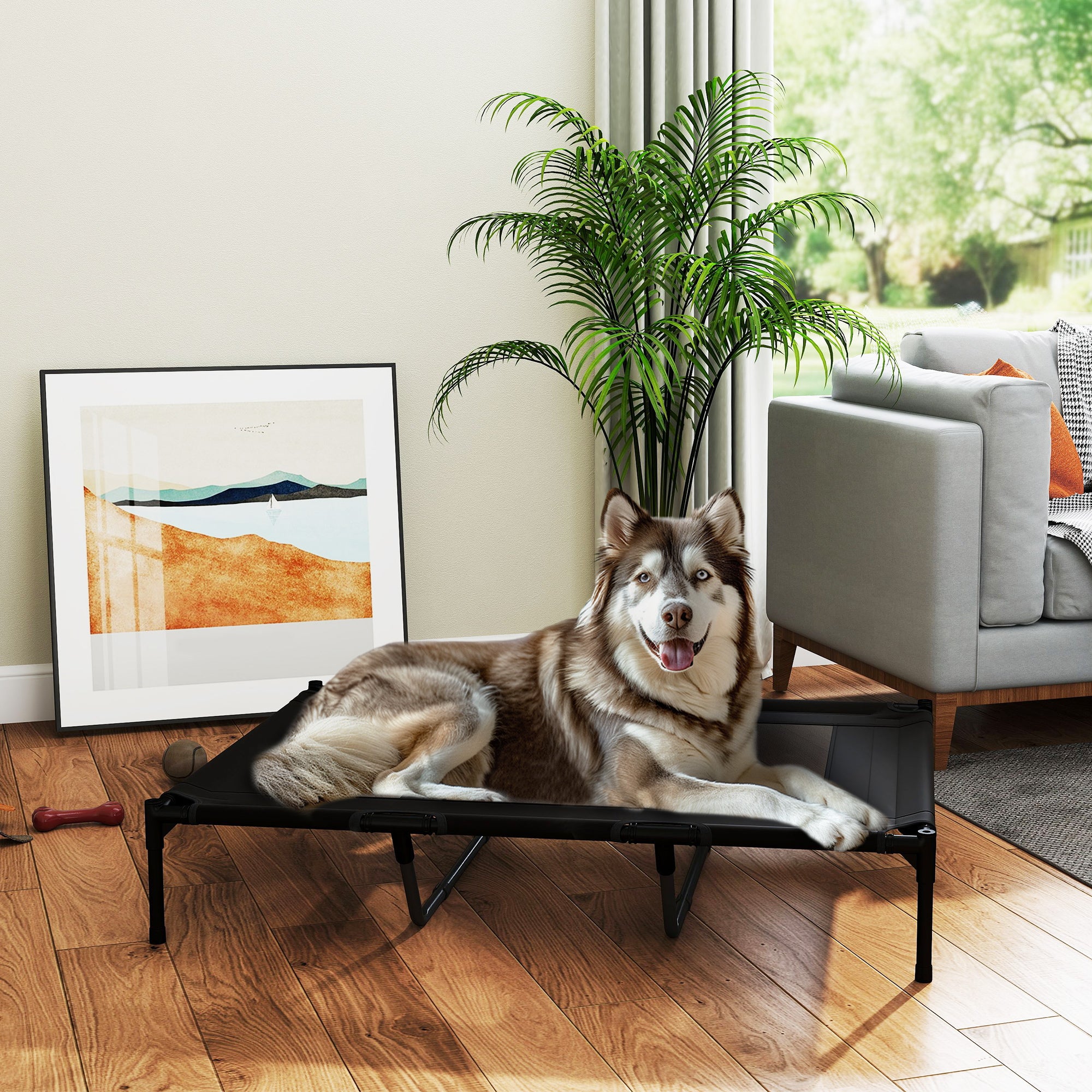 Cama Elevada para Animais de Estimação – 122x92x23 cm – Cor Preto – Metal