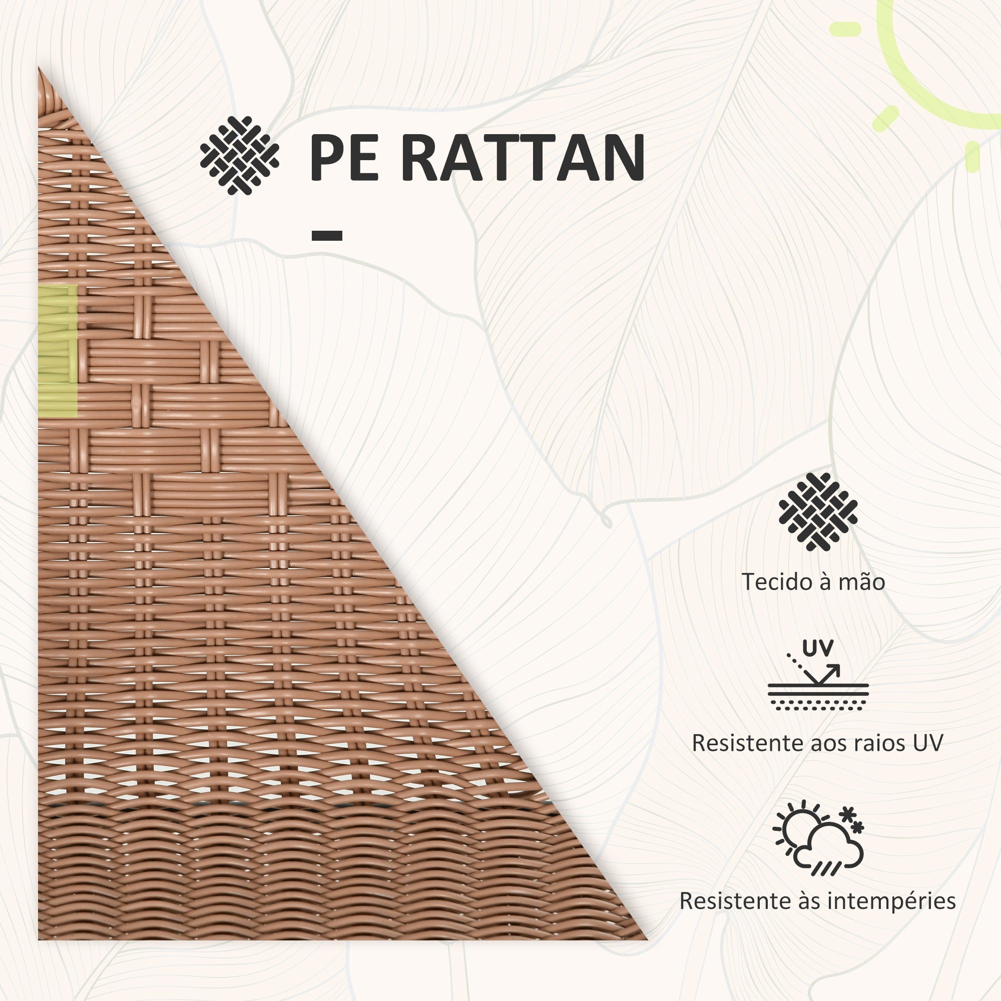 Conjunto de 3 Peças de Vime para Jardim - 56x58x72,5 cm - Marrom