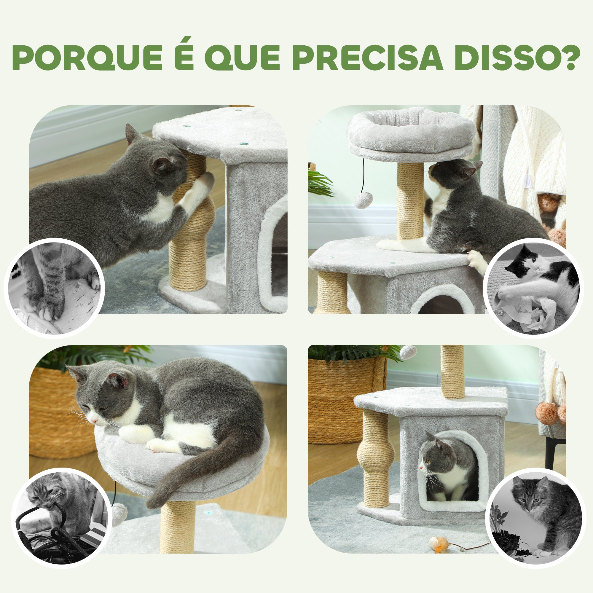 Arranhador para Gatos Altura 66 cm Cinza Escuro - 42x30x66 cm