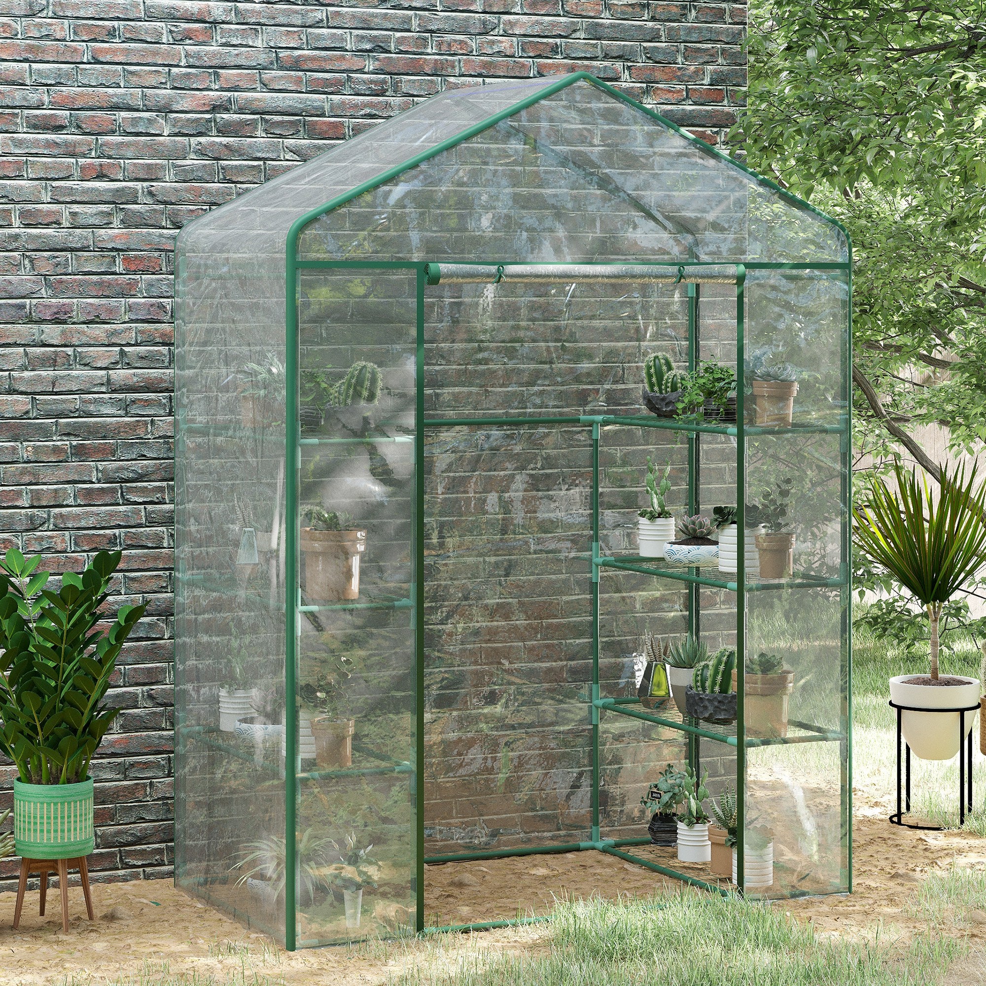 Estufa de Jardim com 8 Prateleiras 143x73x195 cm - Transparente e Verde