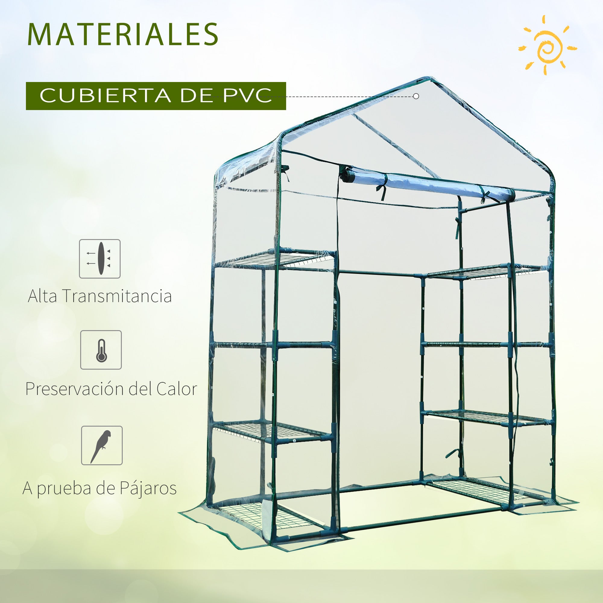 Estufa de Jardim com 8 Prateleiras 143x73x195 cm - Transparente e Verde