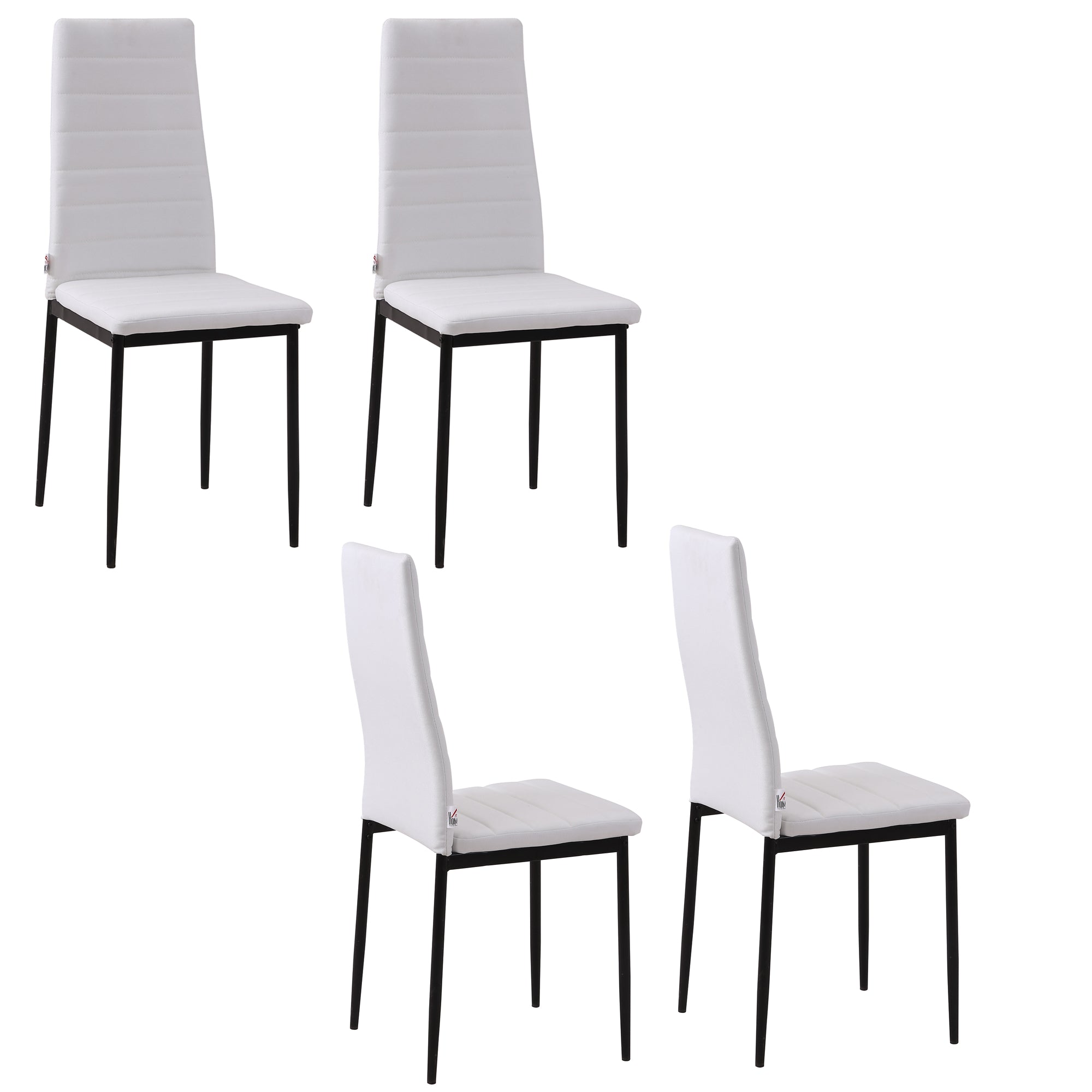 Conjunto de 4 Cadeiras de Sala de Jantar Estofadas em Linho Branco – 41x50x97cm – Branco – Linho Sintético