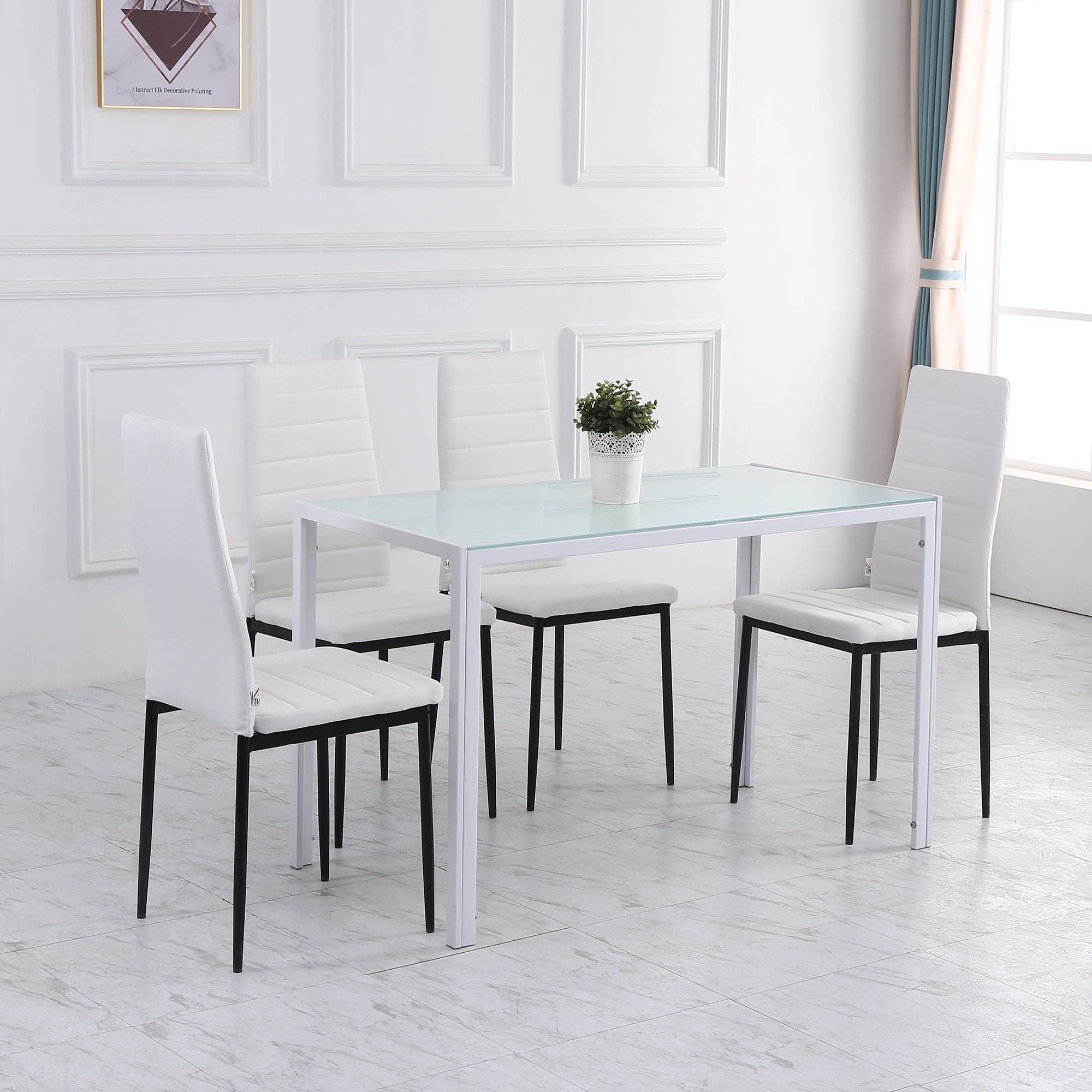 Conjunto de 4 Cadeiras de Sala de Jantar Estofadas em Linho Branco – 41x50x97cm – Branco – Linho Sintético