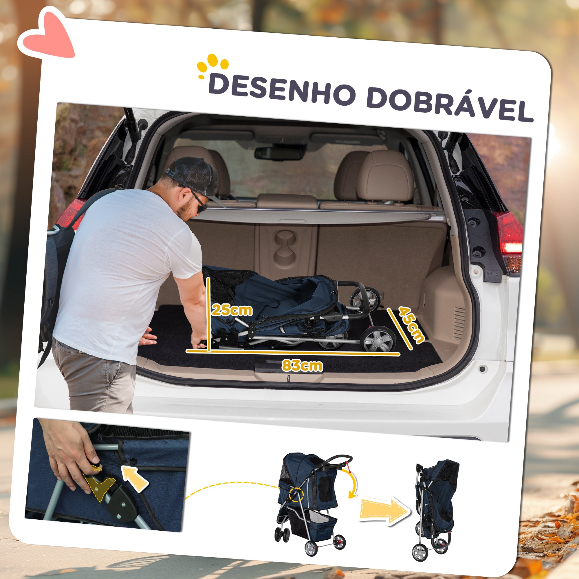 Carrinho para Animais de Estimação Dobrável – 75x45x97 cm – Azul – Aço e Tecido Oxford