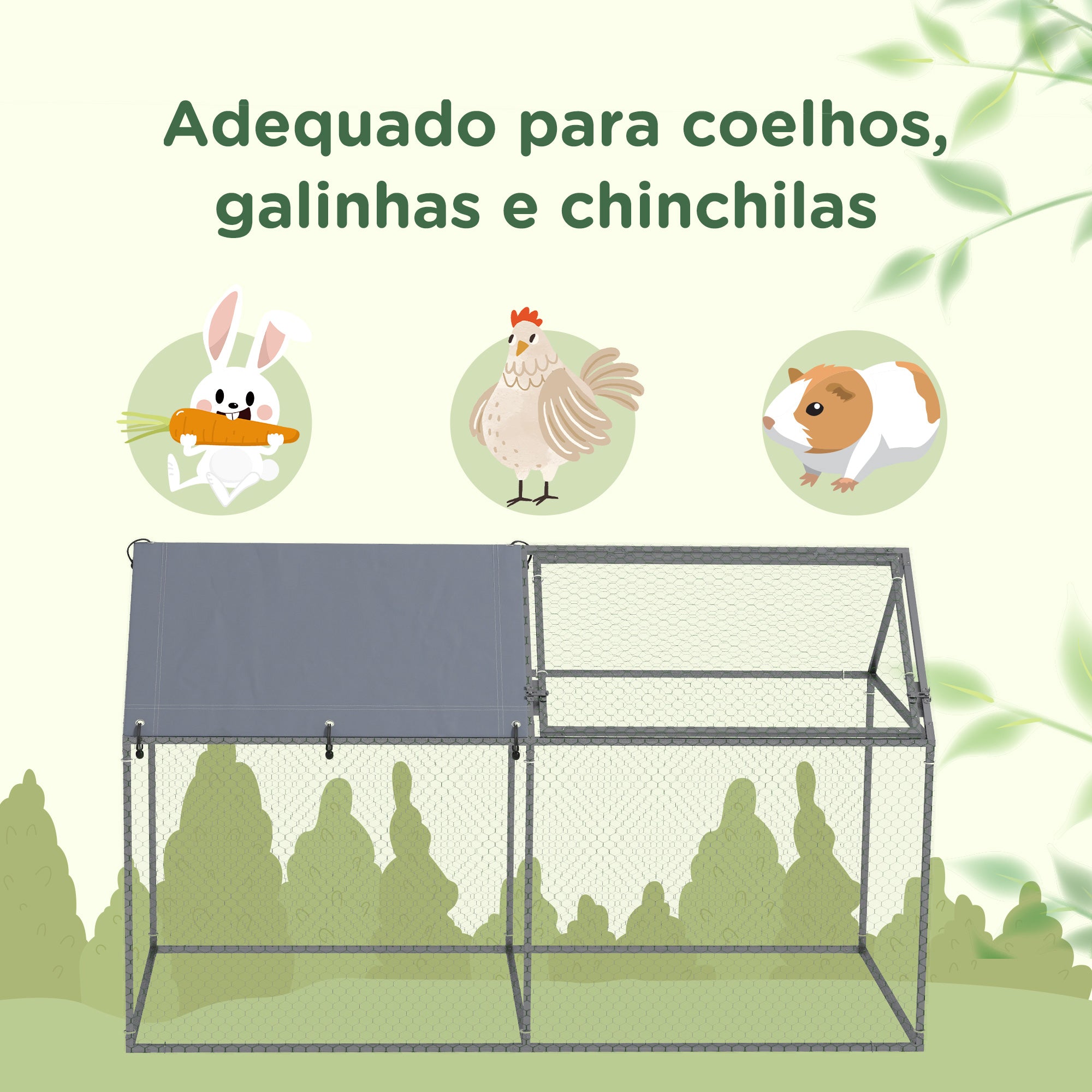Gaiola para Pequenos Animais – 198x100x120 cm – Prata – Aço Galvanizado e Tecido Oxford