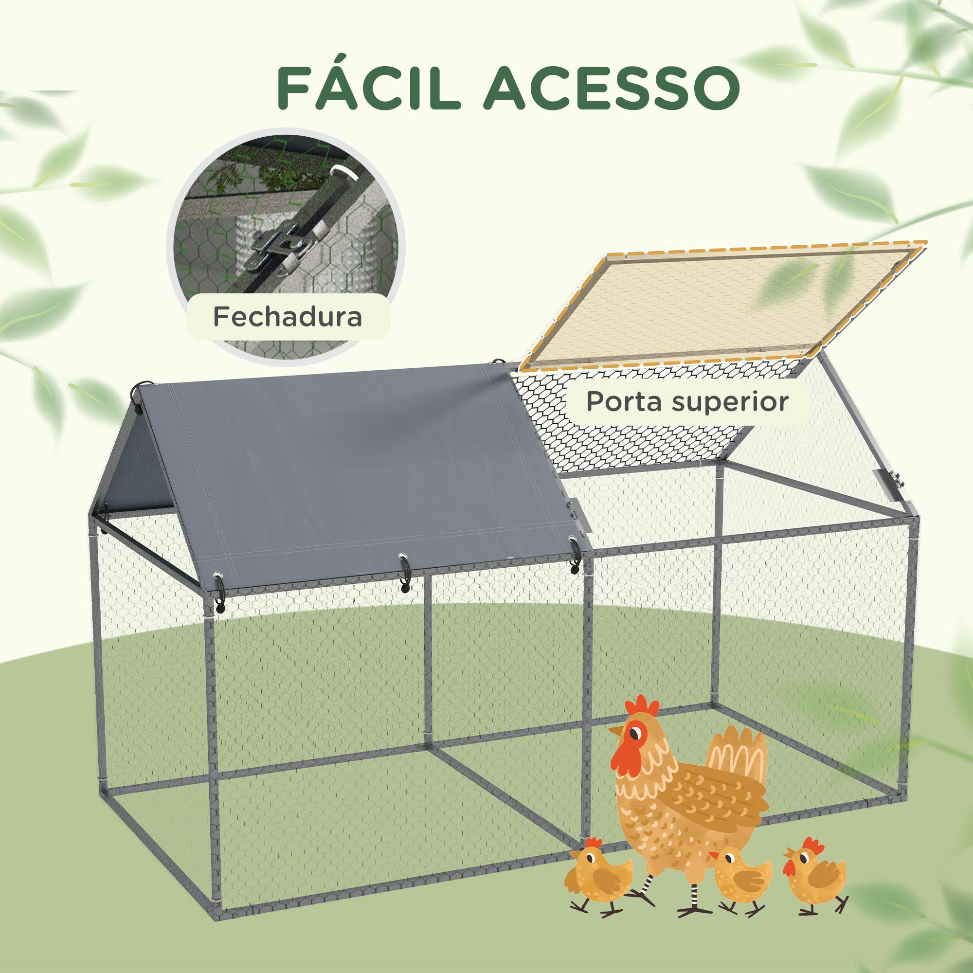 Gaiola para Pequenos Animais – 198x100x120 cm – Prata – Aço Galvanizado e Tecido Oxford