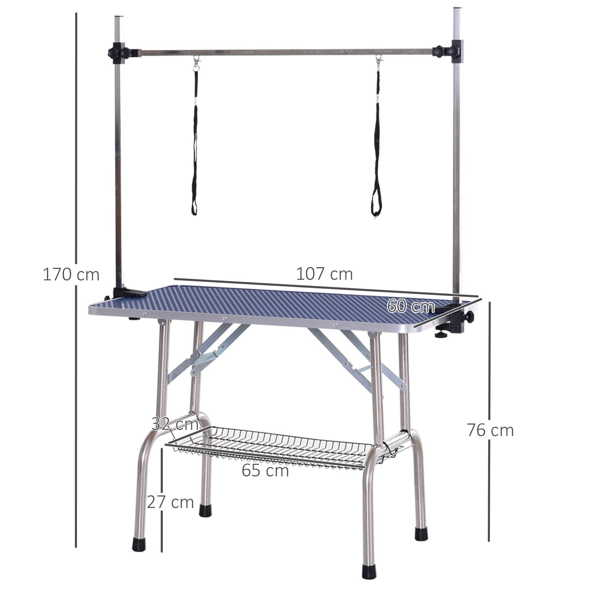 Mesa de Tosquia para Cães Azul 107x60x170 cm