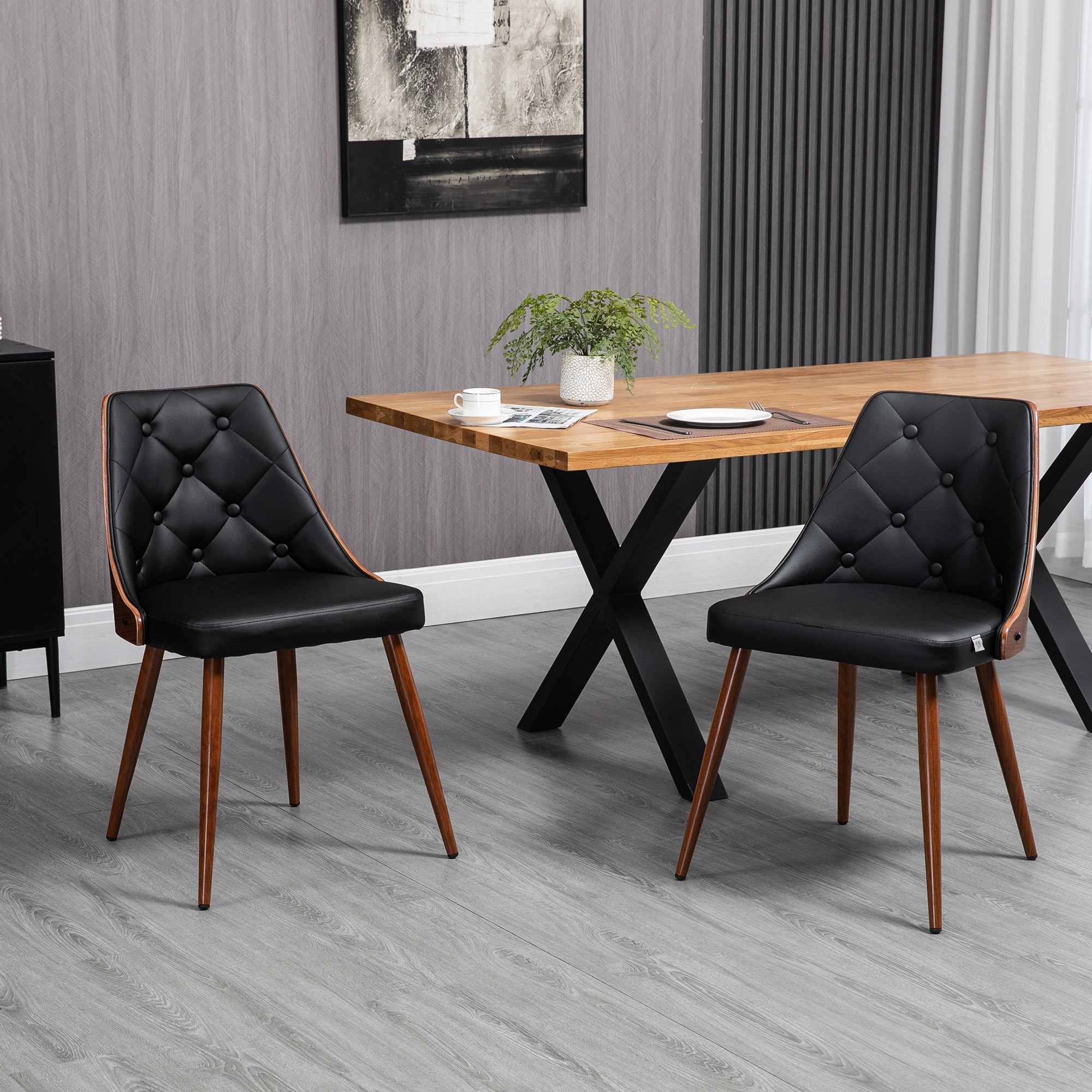 Conjunto de 2 Cadeiras de Sala de Jantar 50,5x59x82cm Preto e Nogueira