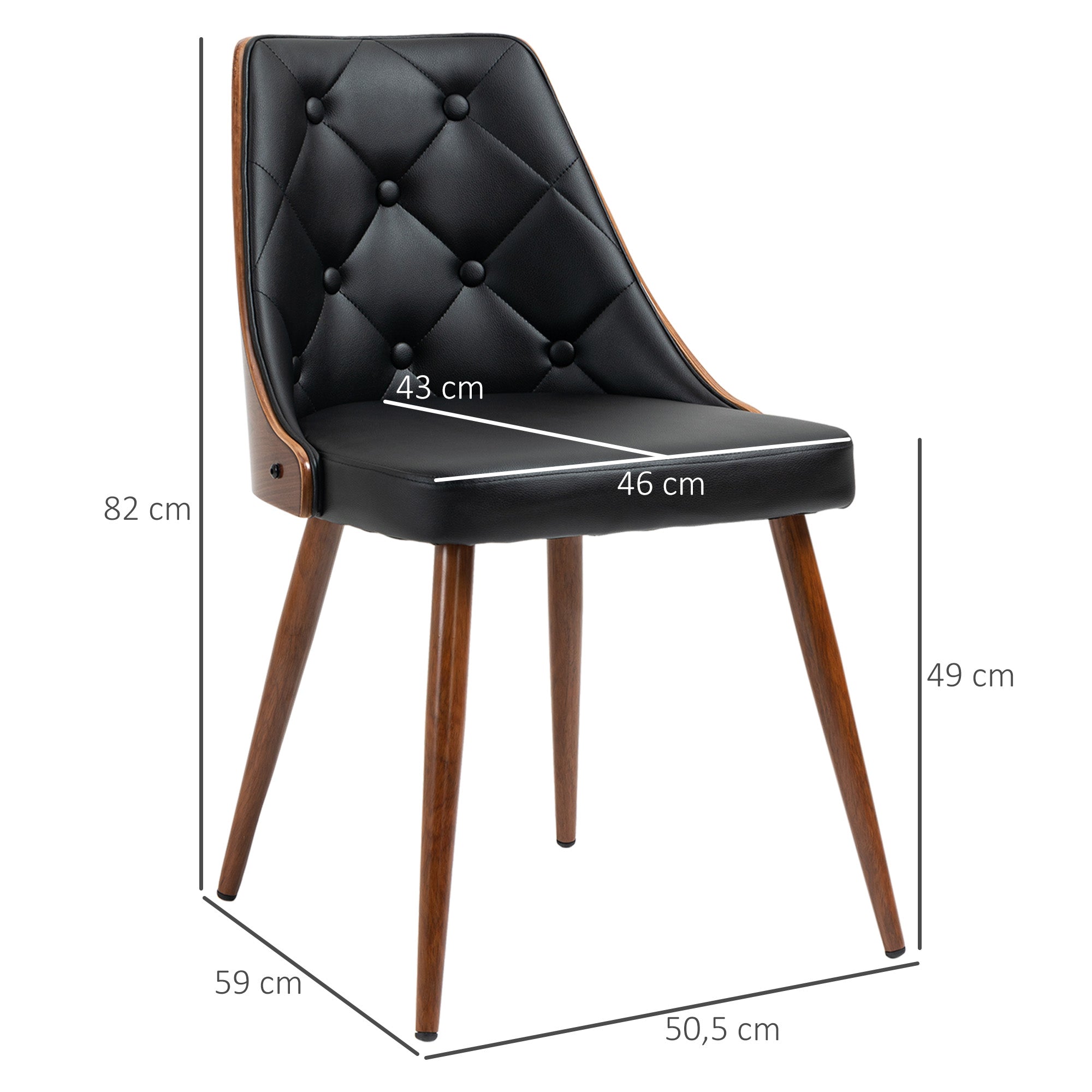 Conjunto de 2 Cadeiras de Sala de Jantar 50,5x59x82cm Preto e Nogueira