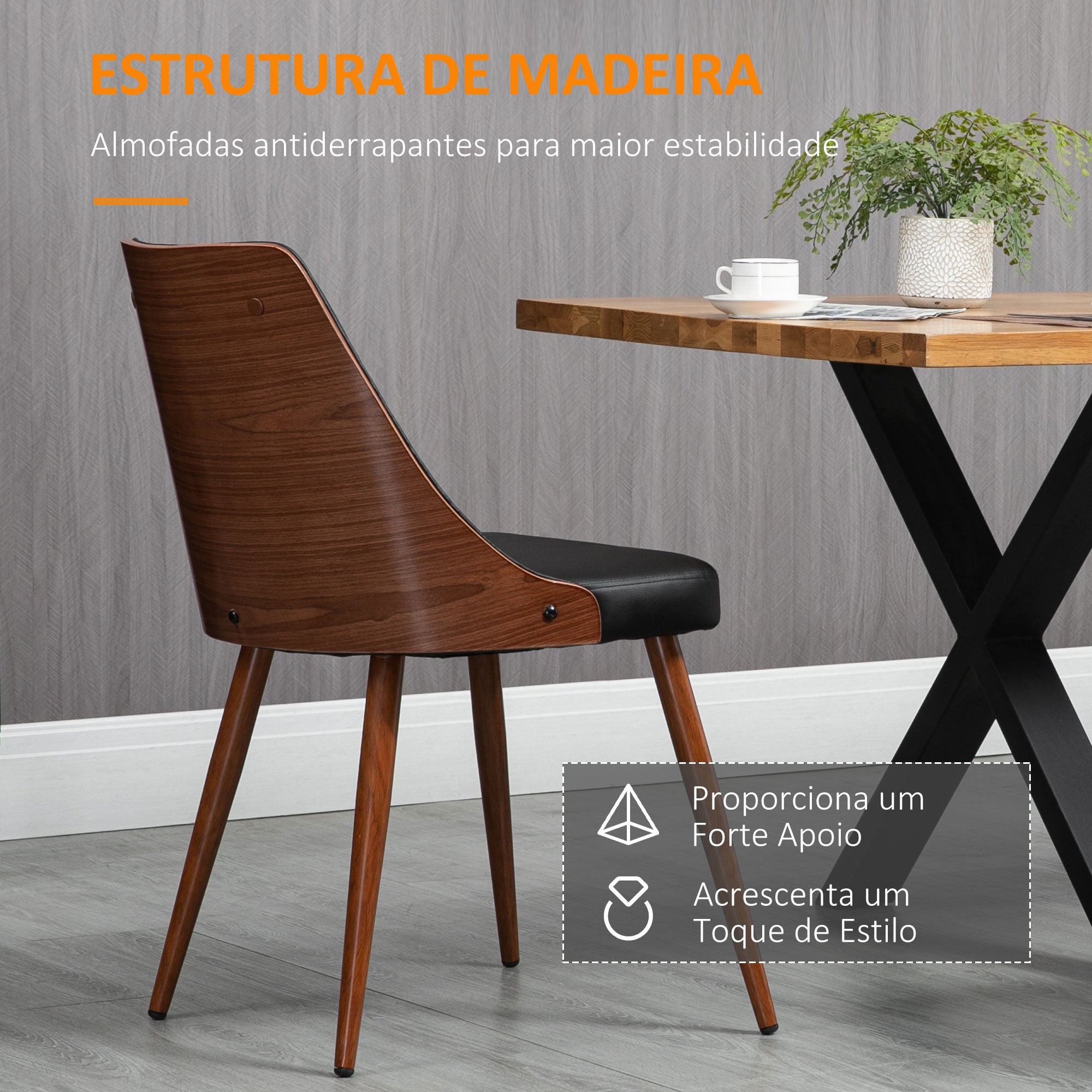 Conjunto de 2 Cadeiras de Sala de Jantar 50,5x59x82cm Preto e Nogueira