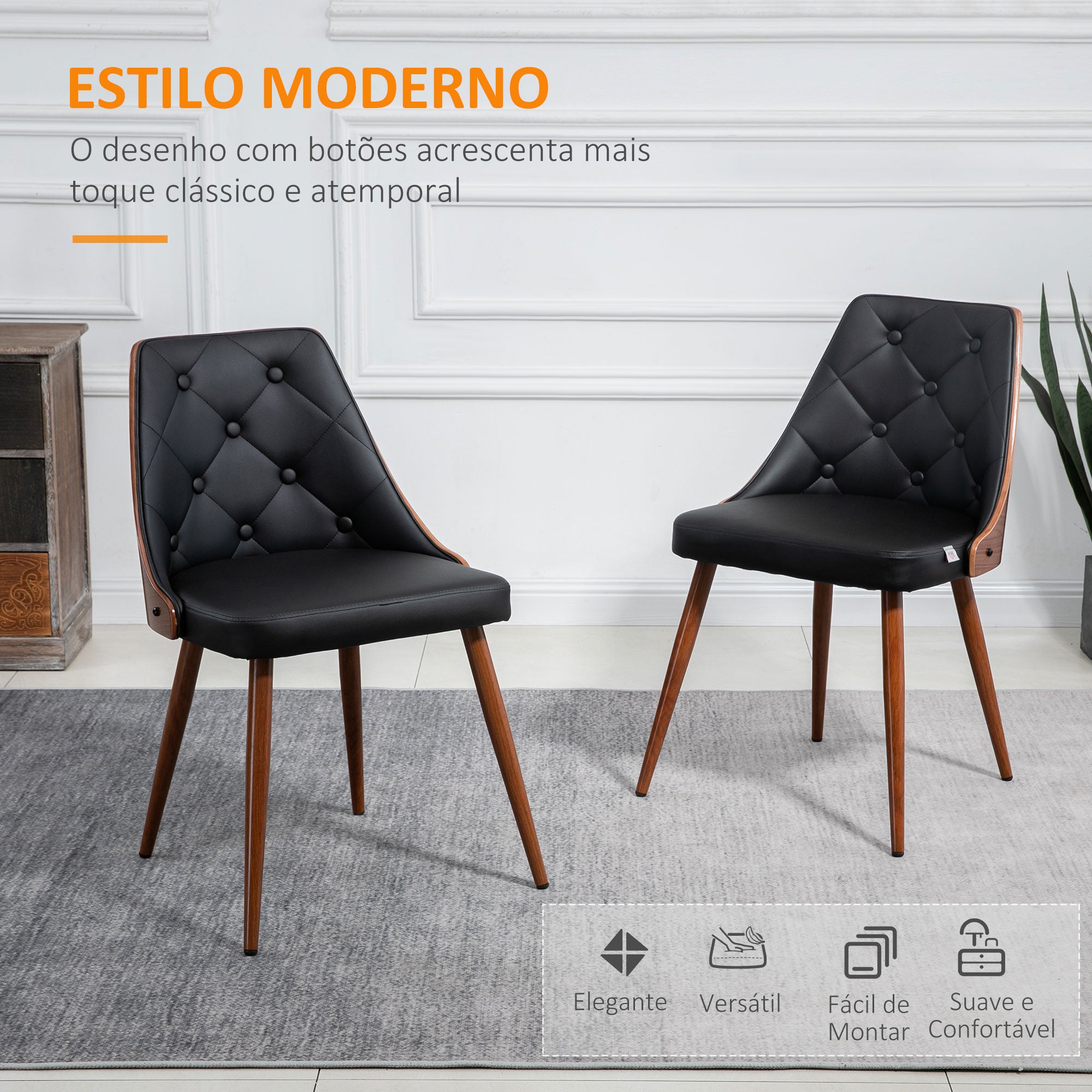 Conjunto de 2 Cadeiras de Sala de Jantar 50,5x59x82cm Preto e Nogueira