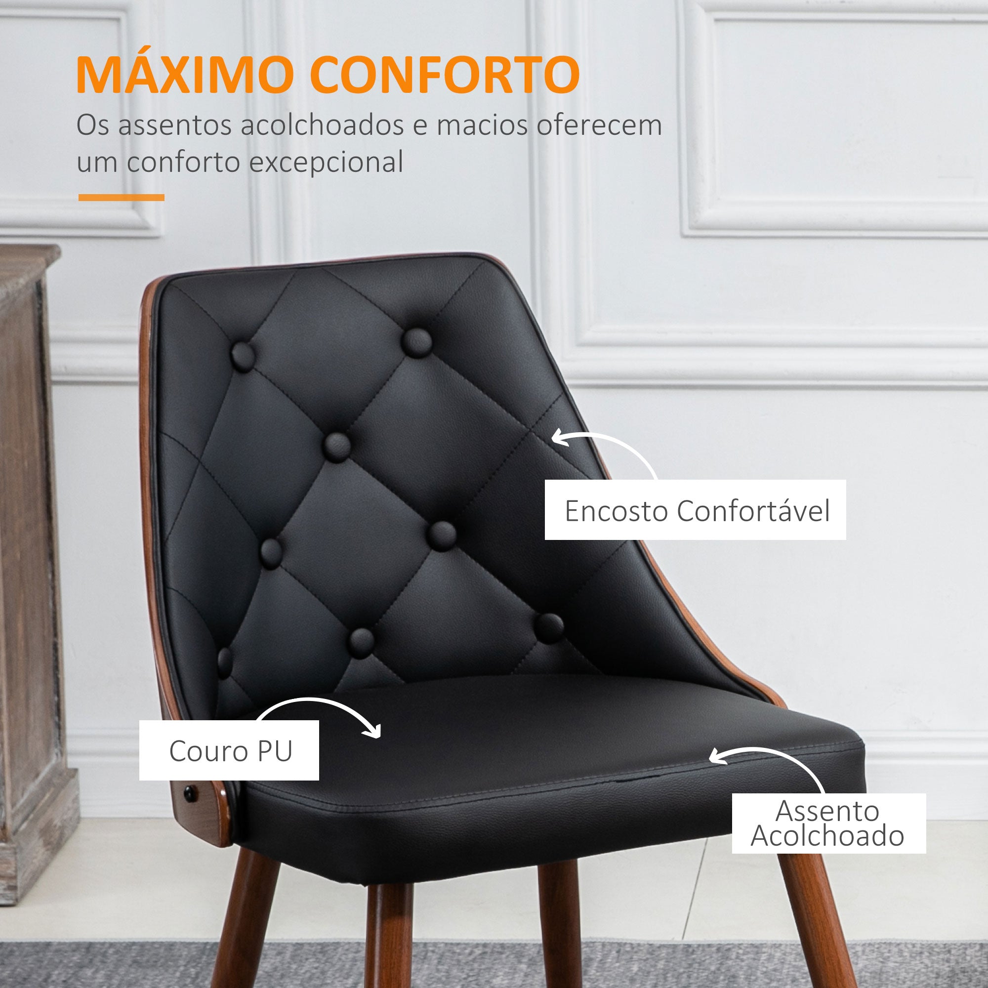 Conjunto de 2 Cadeiras de Sala de Jantar 50,5x59x82cm Preto e Nogueira