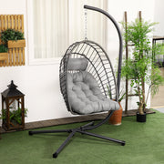 Cadeirão Suspenso de Vime Cinza Escuro 100x131x194 cm - Inclui 2 Almofadas