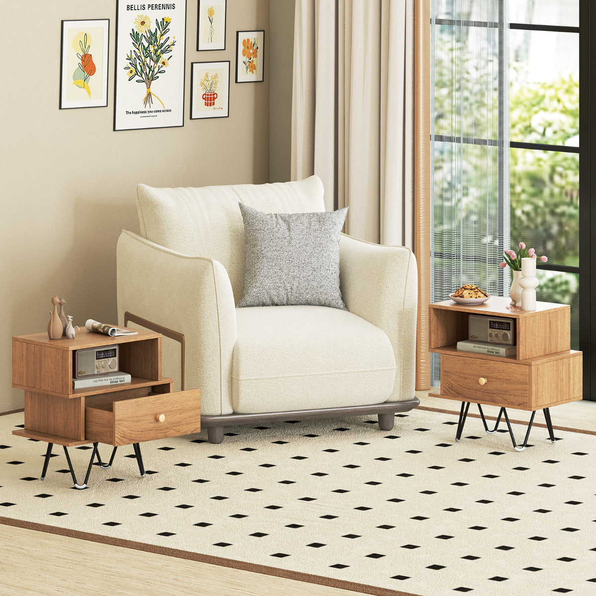 Conjunto de 2 Mesas de Cabeceira – 44 x 29 x 47 cm – Madeira Natural