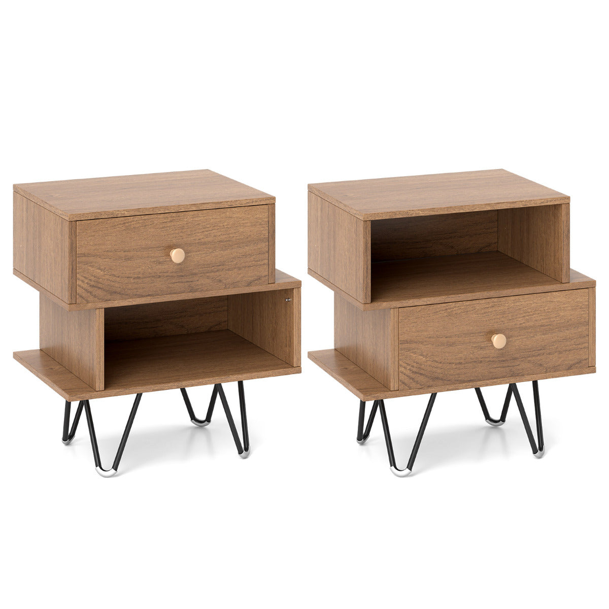 Conjunto de 2 Mesas de Cabeceira – 44 x 29 x 47 cm – Madeira Natural
