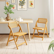 Conjunto de 2 Cadeiras Dobráveis de Rattan de Bambu para Sala de Jantar Cadeira Lateral para Cozinha com Encosto Giratório Cadeira de Acento Boho Natural