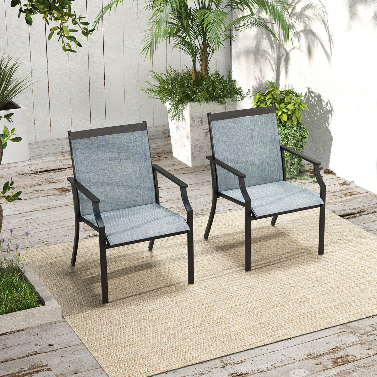 Conjunto de 2 Cadeiras de Jantar para Pátio – 66 x 61 x 90 cm – Azul – Metal