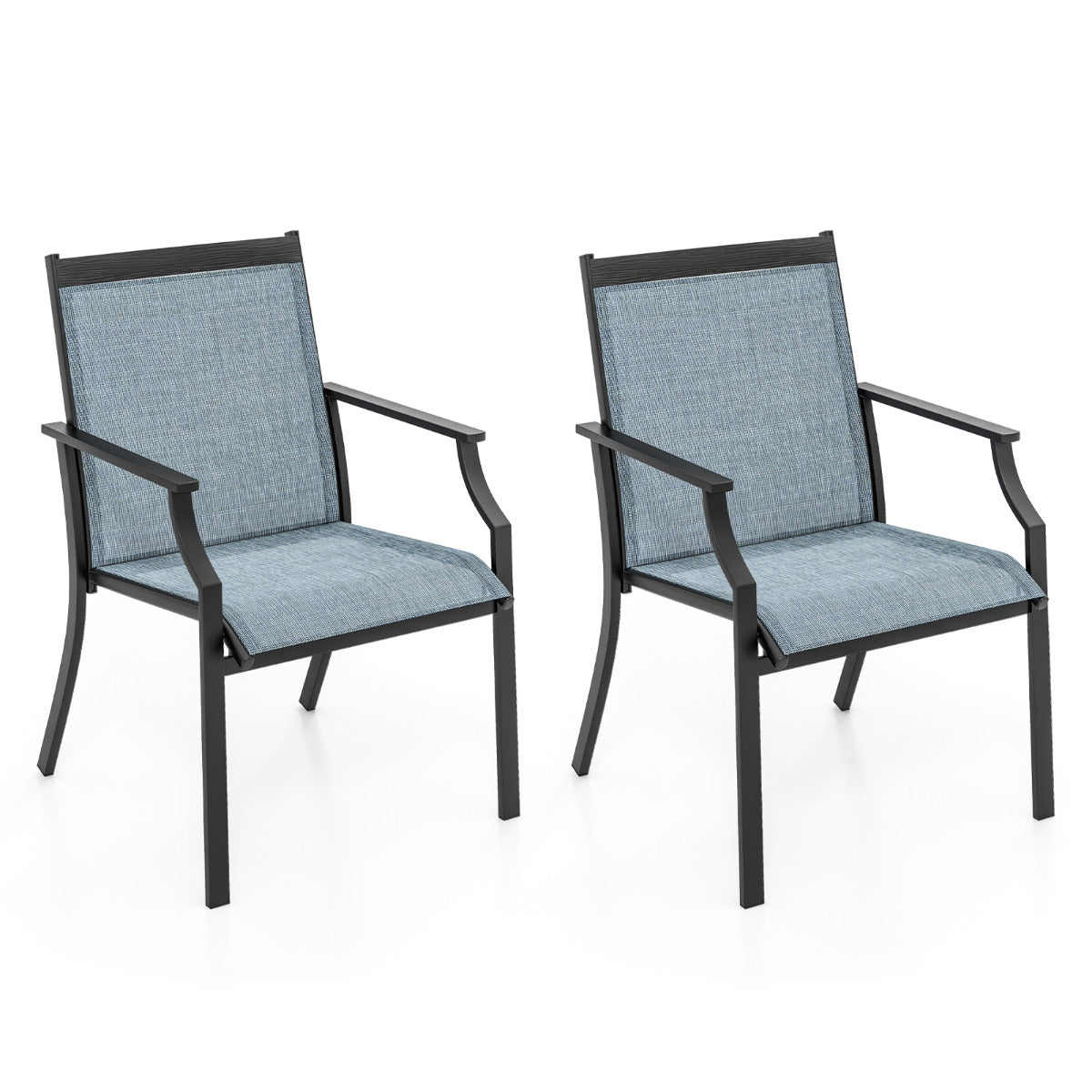 Conjunto de 2 Cadeiras de Jantar para Pátio – 66 x 61 x 90 cm – Azul – Metal