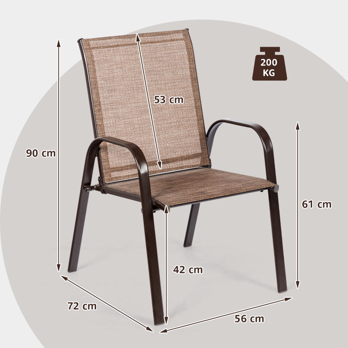 Conjunto de 2 Cadeiras de Jantar – 56 x 72 x 90 cm – Bronze – Metal e Tecido