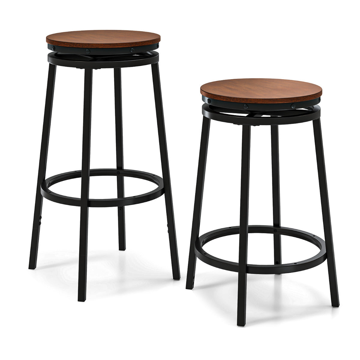 Conjunto de 2 Banquetas de Bar com Rotação de 360° Ajustáveis em Altura de 74/61 cm em Metal Pesado com Apoio para os Pés Cadeiras de Cozinha Sala de Jantar