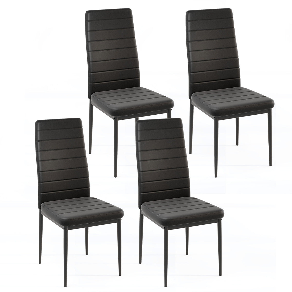 Conjunto de 4 Cadeiras de Jantar Estofadas Sem Braços com Encosto e Assento Acolchoado em Pele Sintética Pernas em Metal para Sala de Jantar