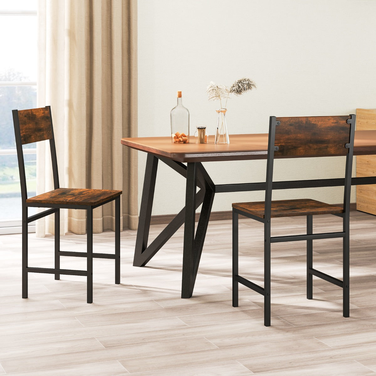 Conjunto de 2 Cadeiras de Jantar – 44 x 40 x 87 cm – Castanho – Metal e Madeira
