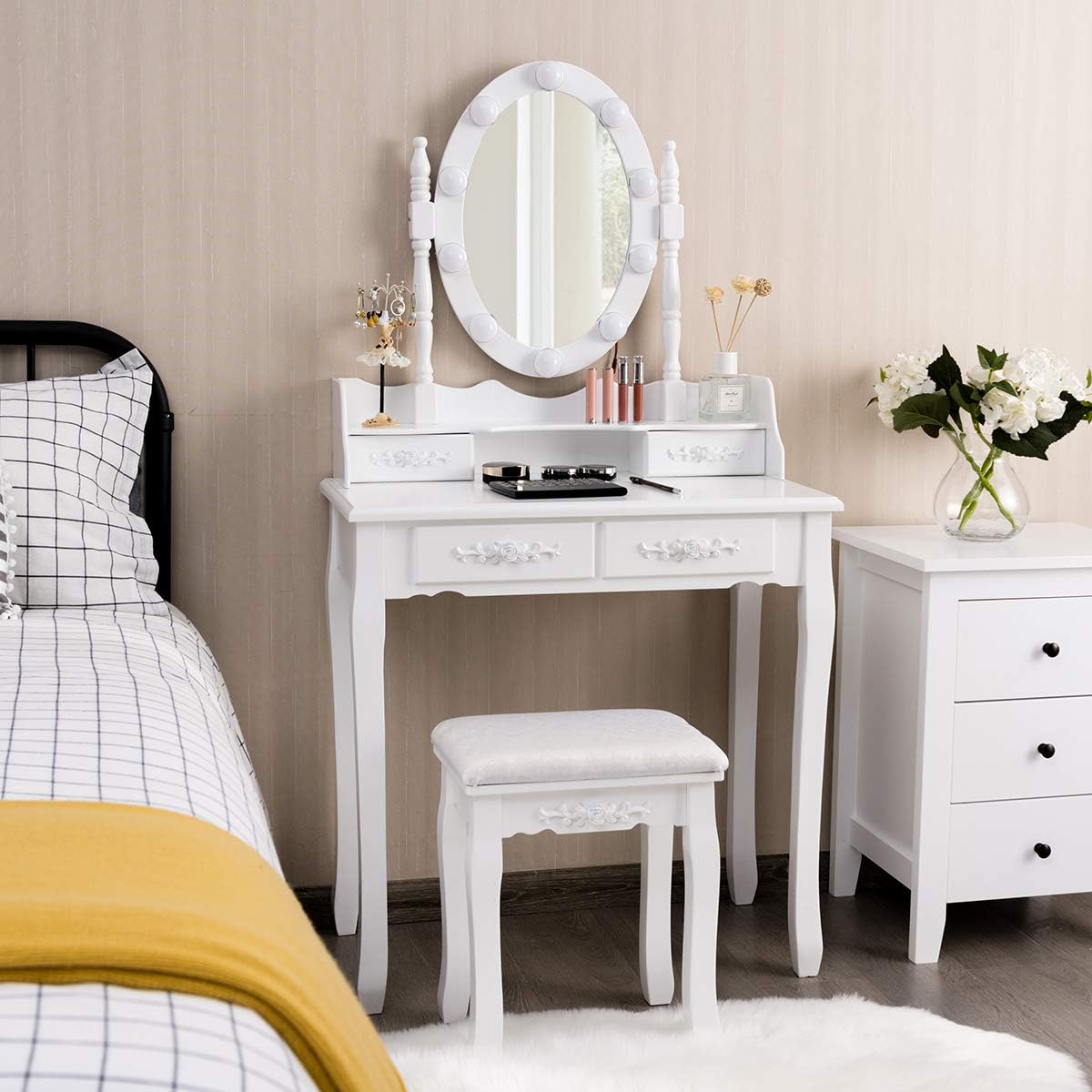 Conjunto de Mesa de Toucador – Branca – Madeira