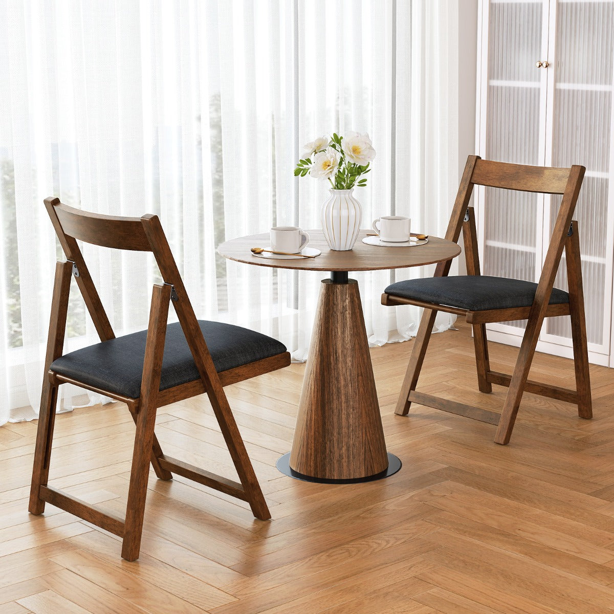Conjunto de 2 Cadeiras de Jantar Dobráveis com Assento Estofado, Encosto Curvo e Estrutura com Apoio para os Pés para Sala de Jantar 57 x 49 x 87 cm Cinza