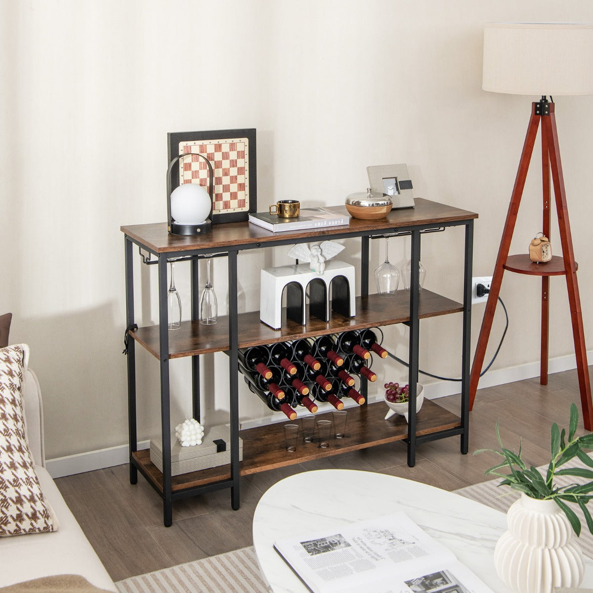 Estante de Bar para Vinhos – 113 x 35 x 85 cm – Castanho – Madeira
