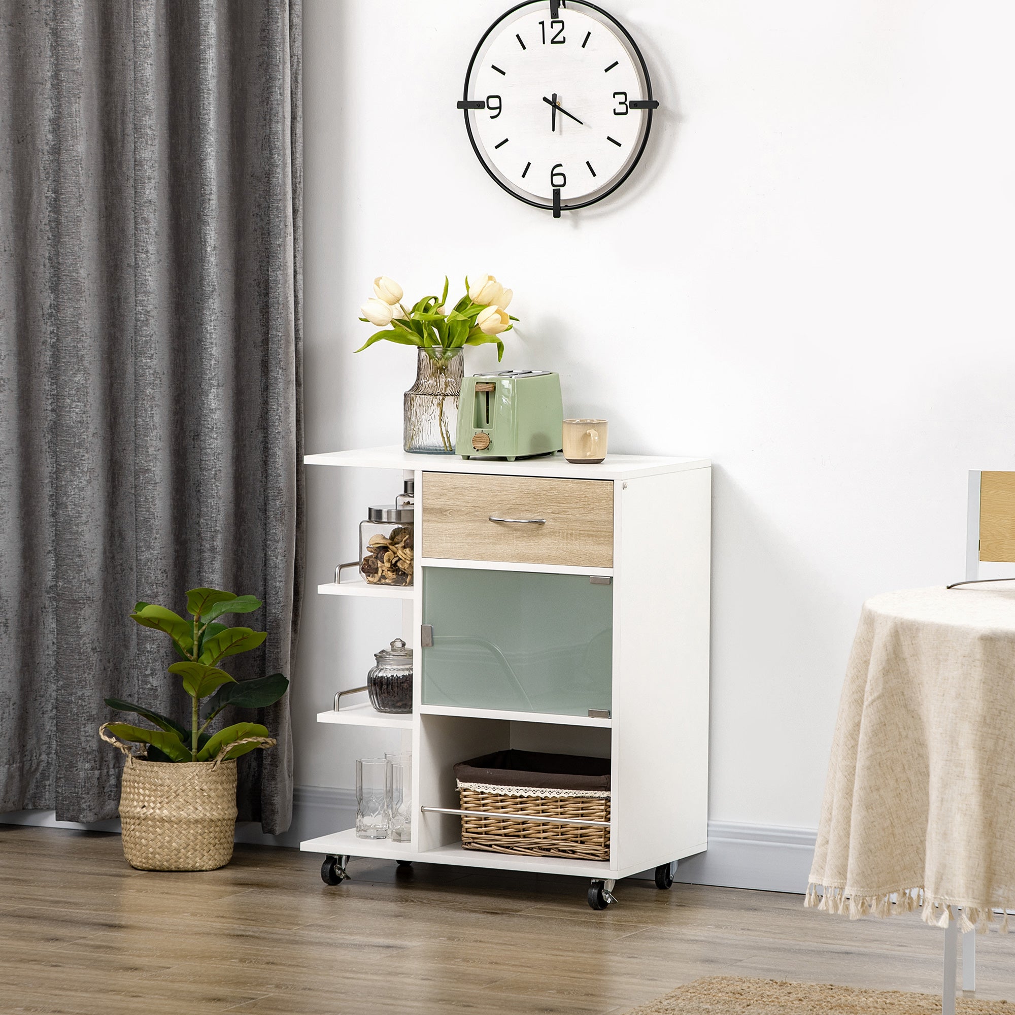 Carrinho de Cozinha Moderno 65x39x80cm - Madeira e Branco