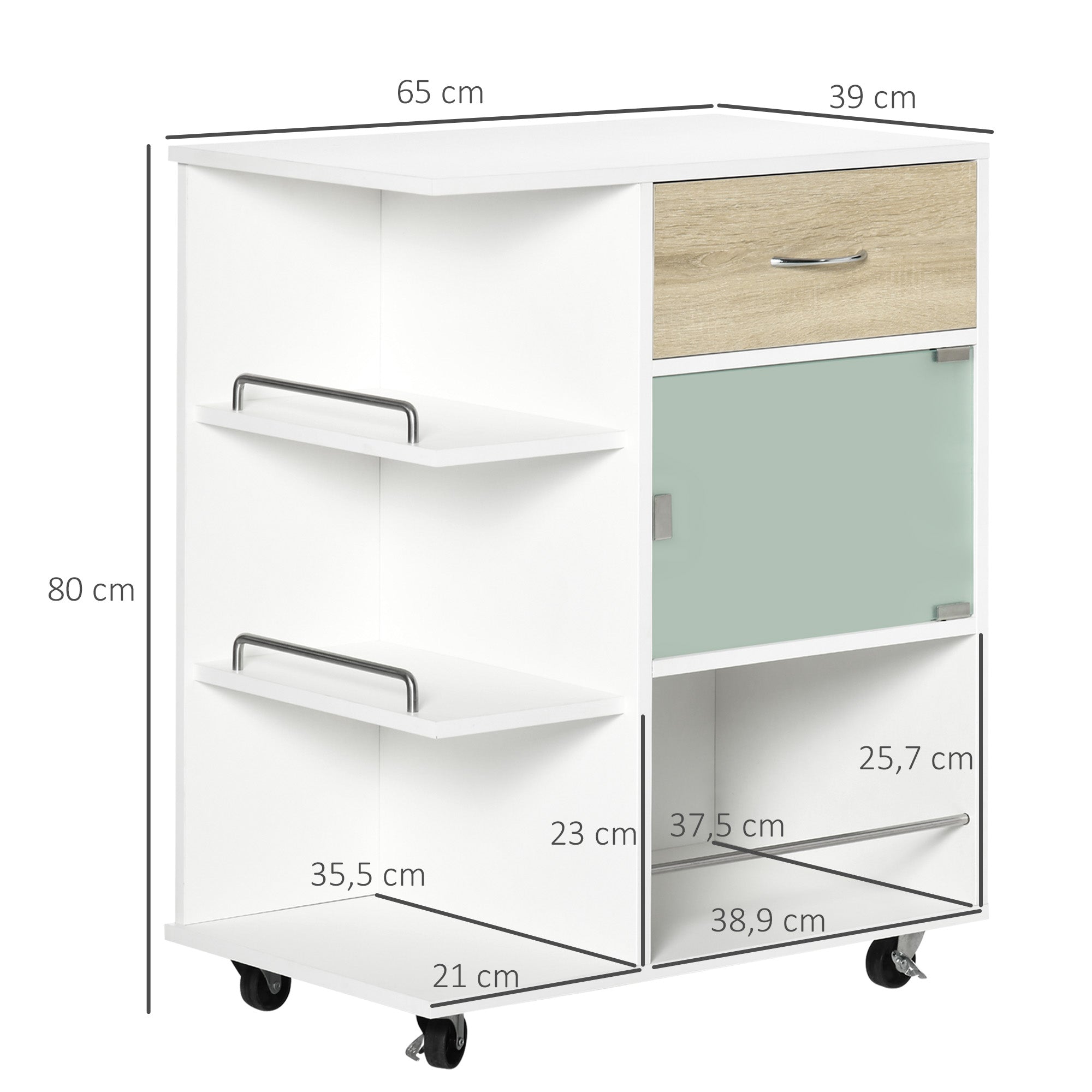Carrinho de Cozinha Moderno 65x39x80cm - Madeira e Branco