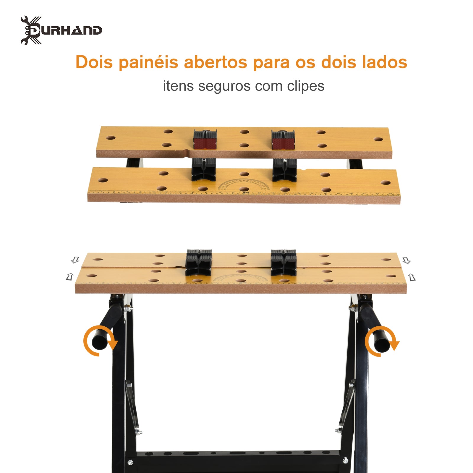 Bancada de Trabalho Dobrável – 56x62x75 cm – Natural e Preto – Ferro e MDF