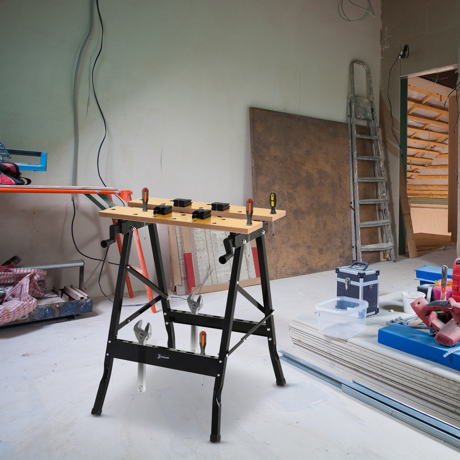 Bancada de Trabalho Dobrável – 56x62x75 cm – Natural e Preto – Ferro e MDF