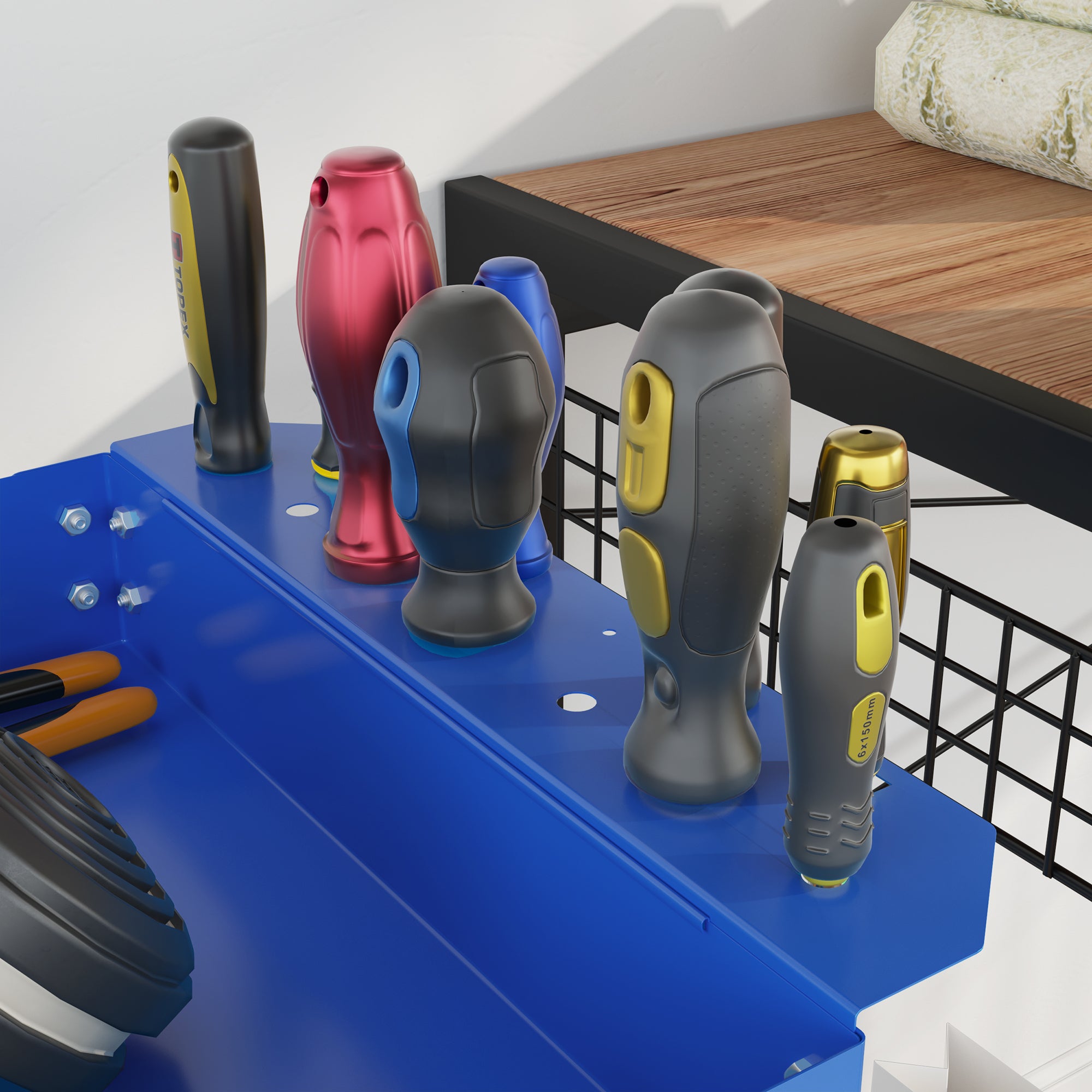 Carrinho de Ferramentas de Aço com 3 Prateleiras 83x35,3x76 cm - Azul