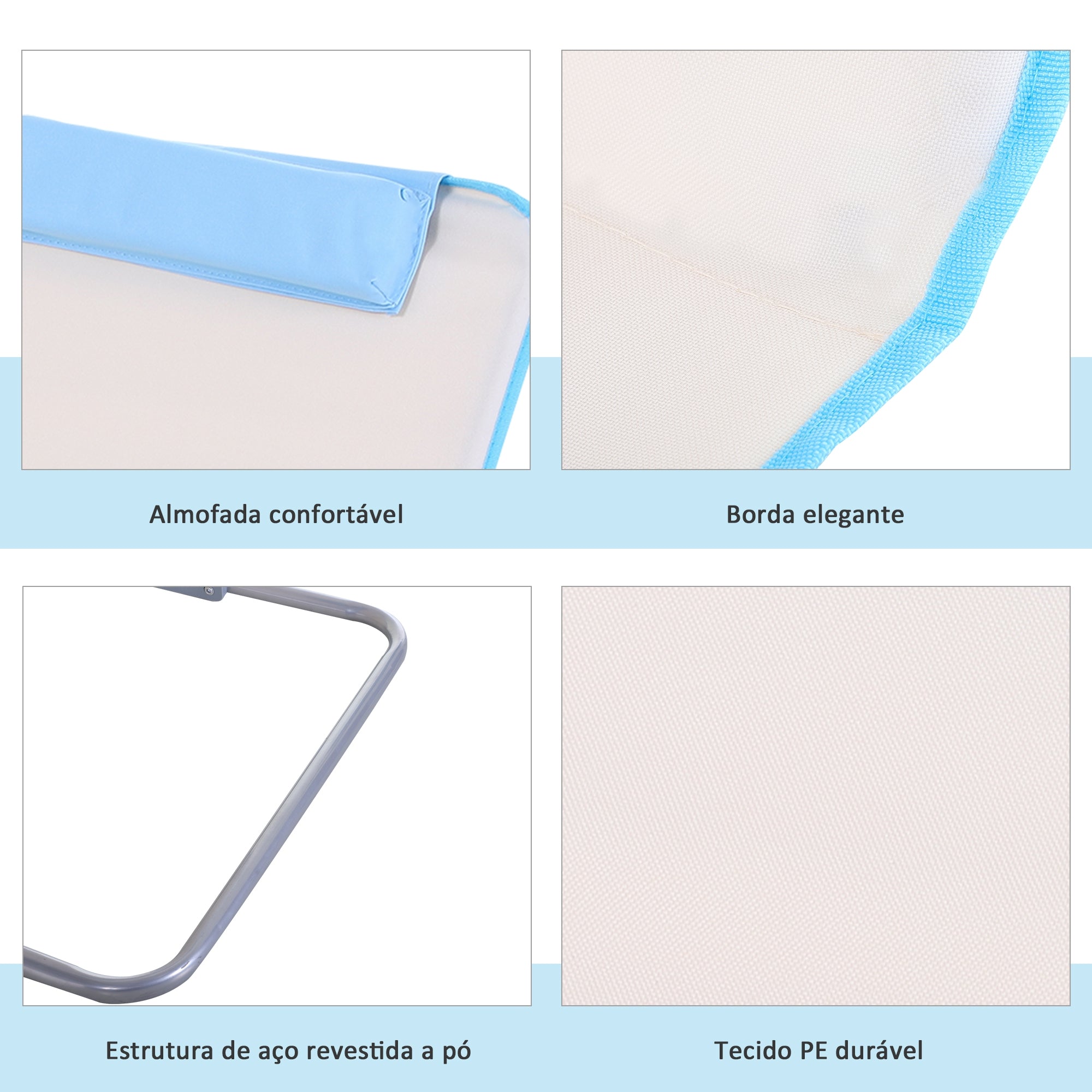 Conjunto de Esteiras de Praia Reclináveis – 48x134x33-43 cm – Azul e Creme – Aço e Algodão