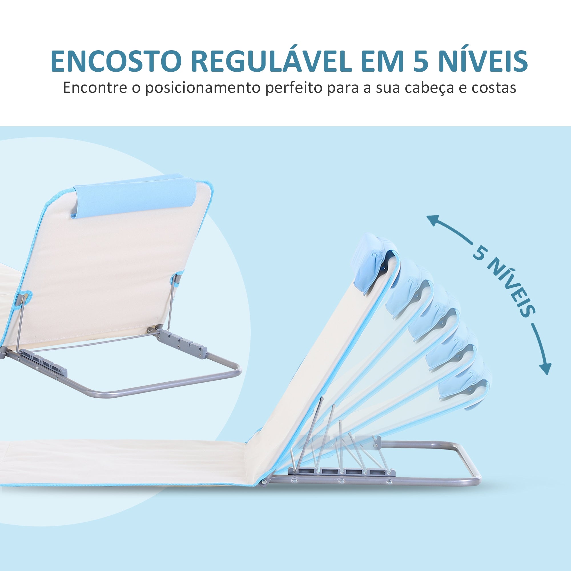 Conjunto de Esteiras de Praia Reclináveis – 48x134x33-43 cm – Azul e Creme – Aço e Algodão