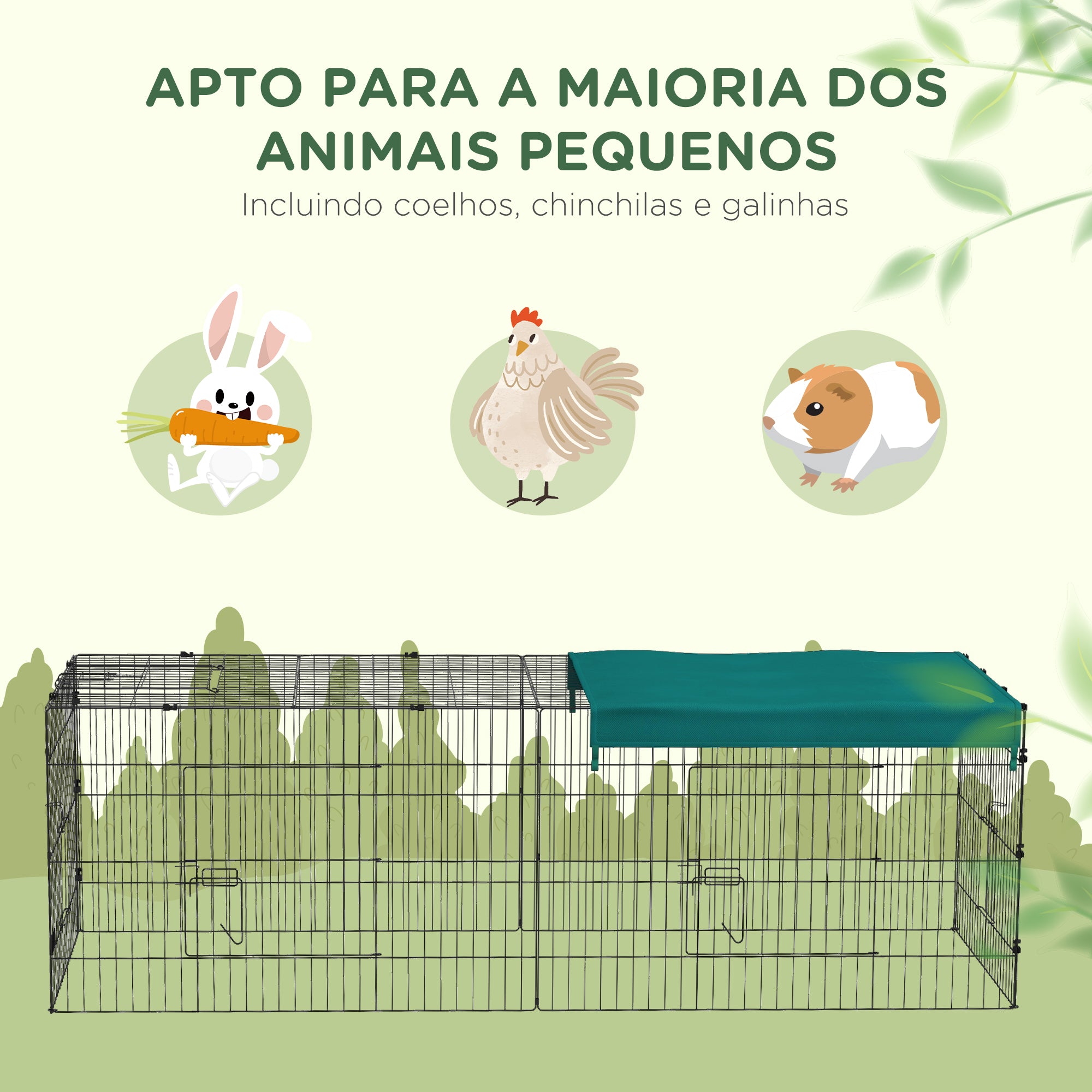 Gaiola para Animais – 220x85x70 cm – Verde e Preto – Aço